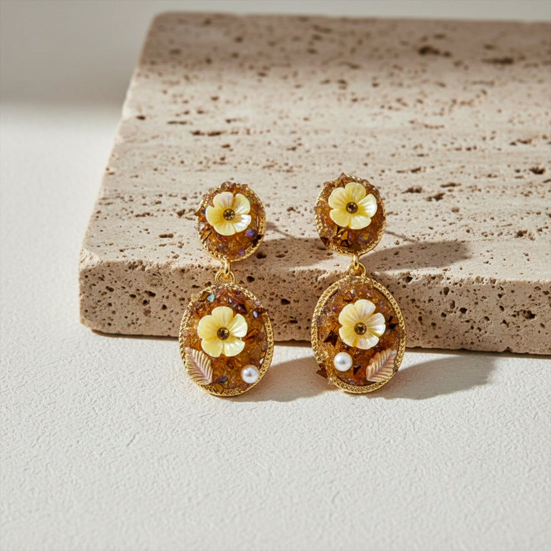 Gold Floral Drop Earrings for women - Finora Jewels