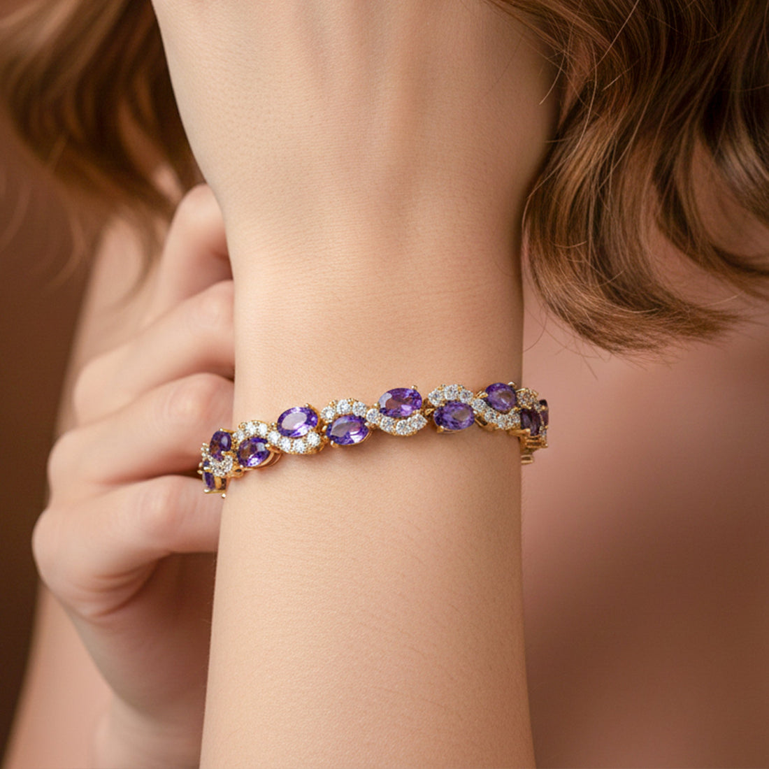 Gold Purple Halo Bracelet for women - Finora Jewels