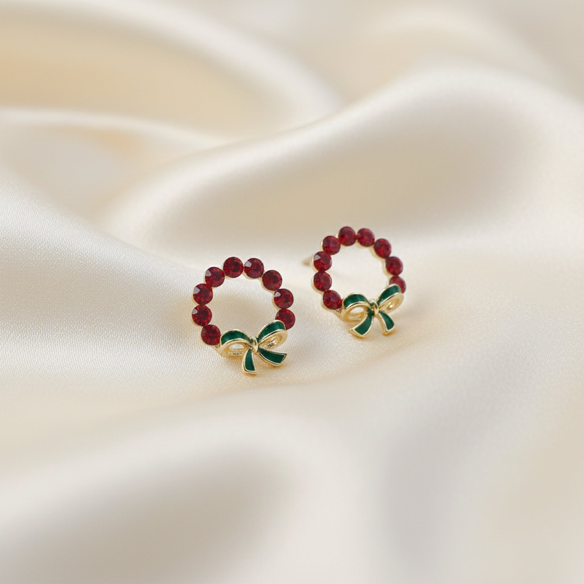 Crimson Wreath Bow Post Ear Studs GWE -117