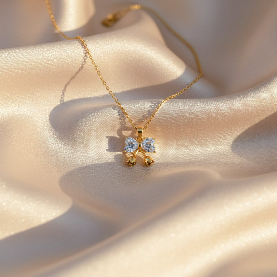 Gold Crystal Bow Drop Necklace for women - Finora Jewels