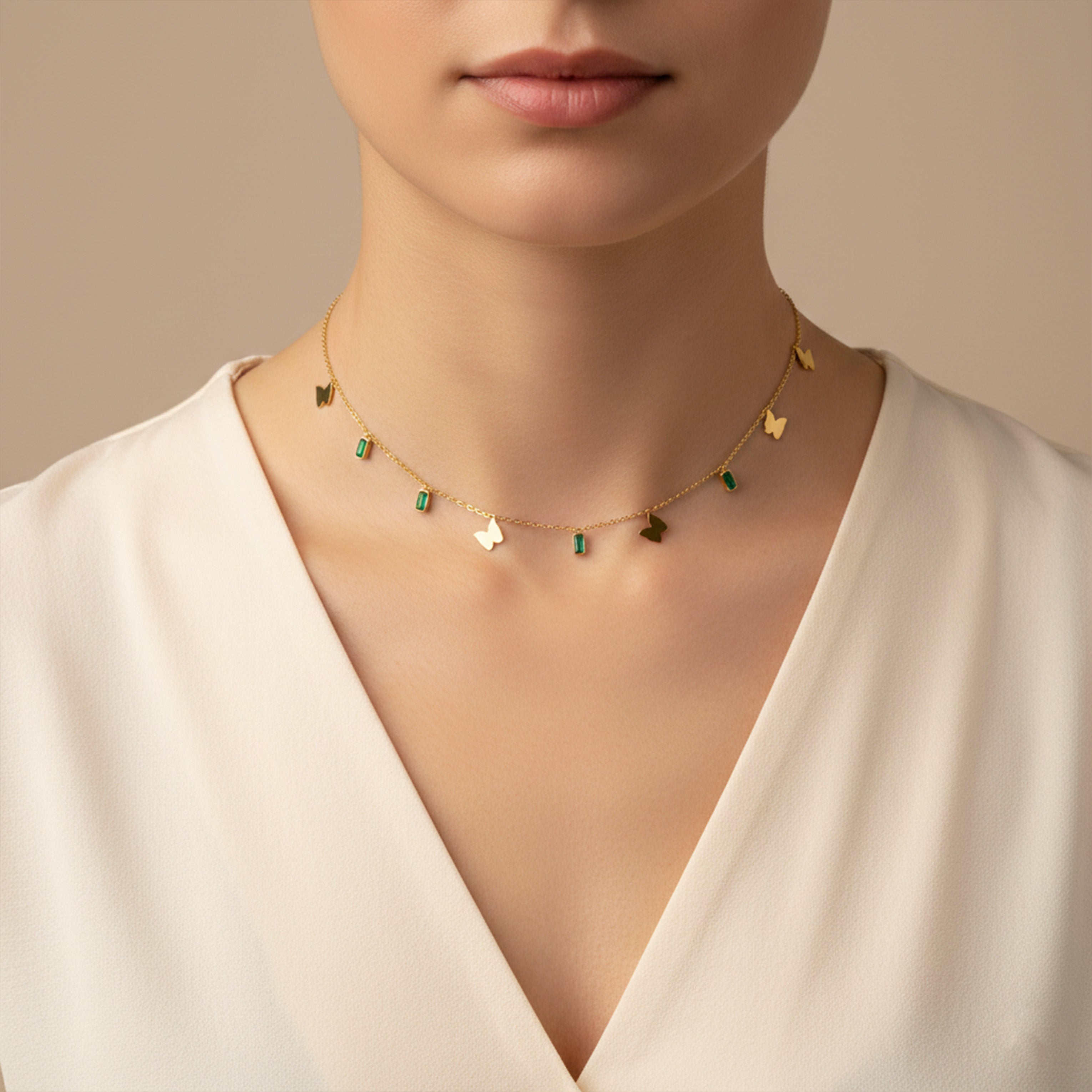 Butterfly Green Stone Necklace for women in Gold - Finora Jewels