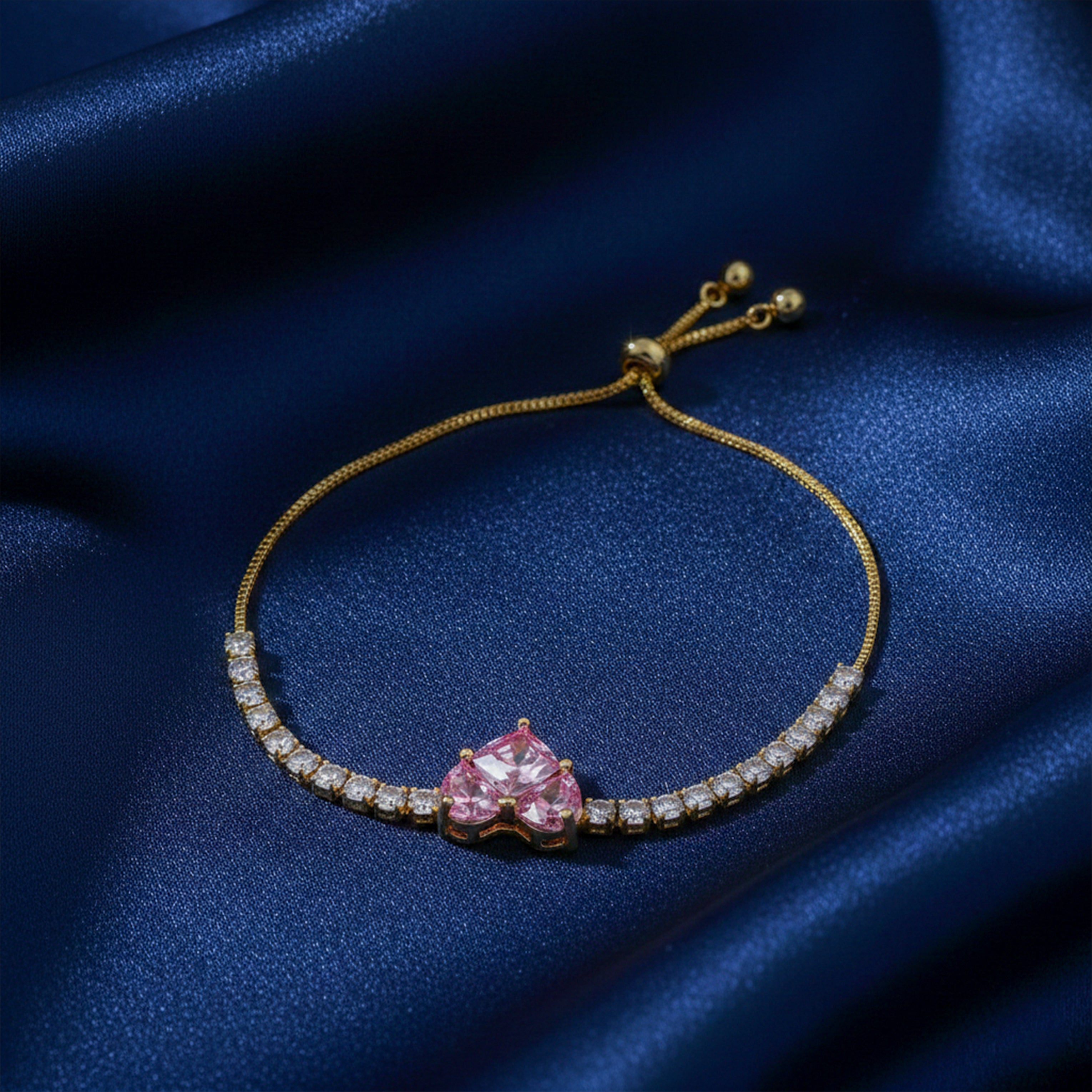 Gold Pink Heart Bracelet for women - Finora Jewels