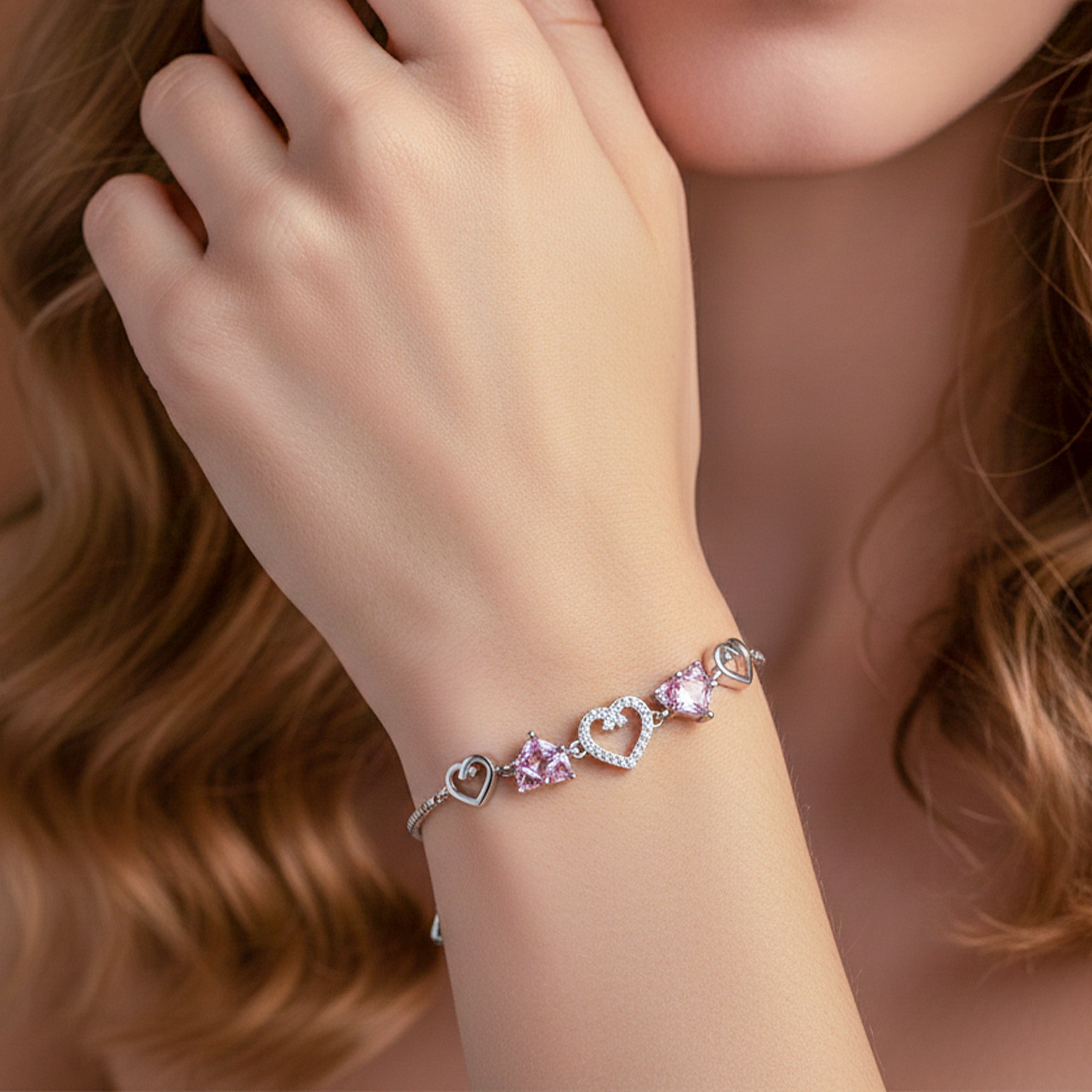 Pink Heart Bracelet for women in Silver - Finora Jewels