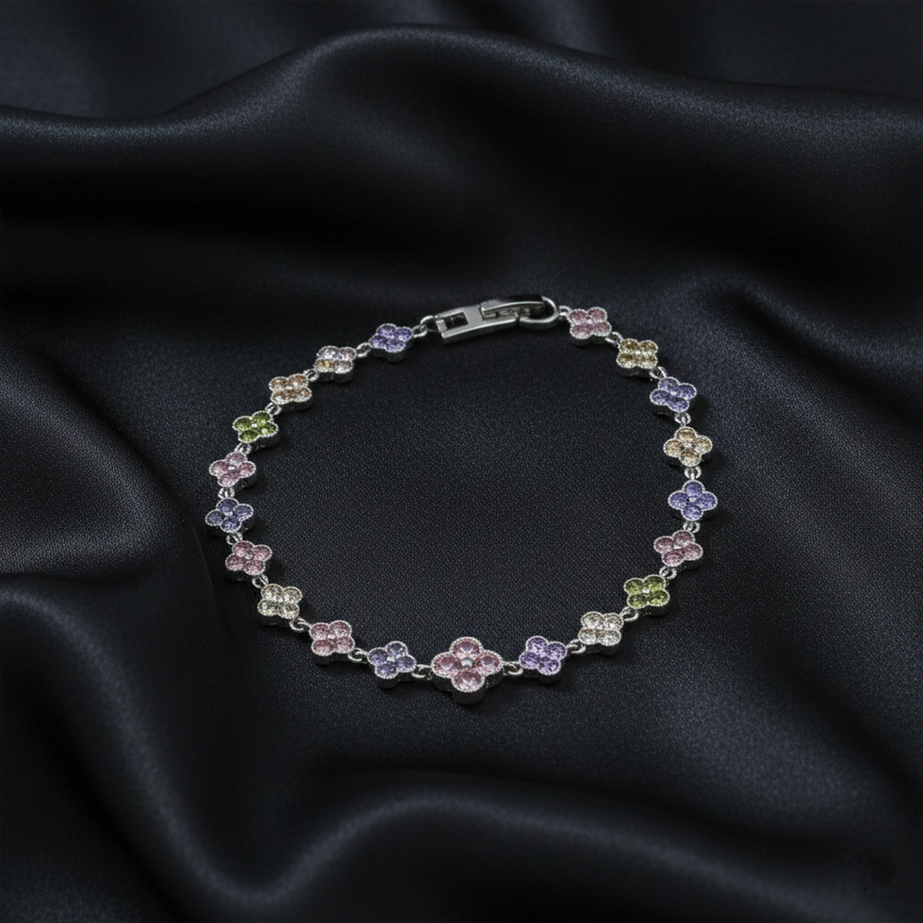 Multicolor Floral Tennis Bracelet for women in Silver - Finora Jewels