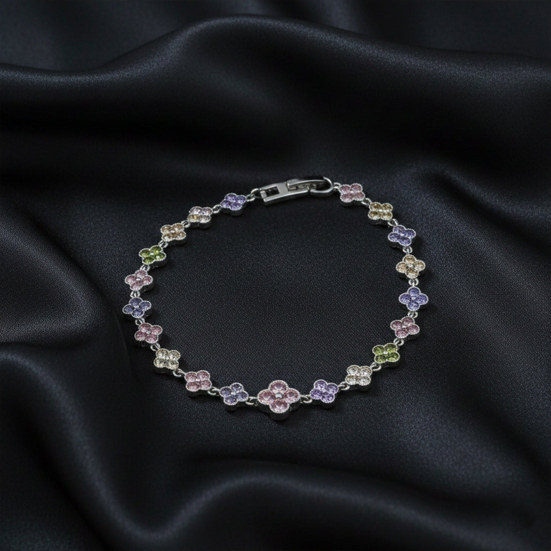 Multicolor Floral Tennis Bracelet for women in Silver - Finora Jewels