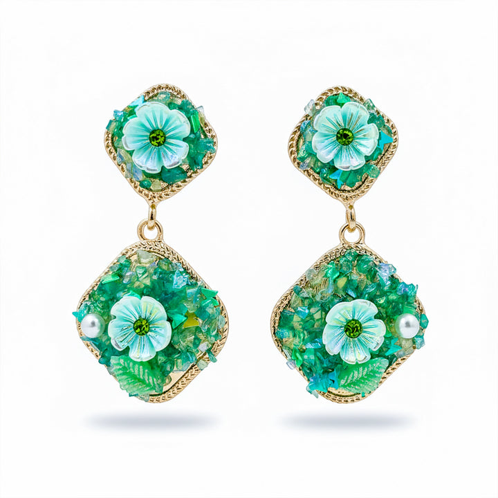 Verde Bloom Twin Dangle Ear Studs GWE -240