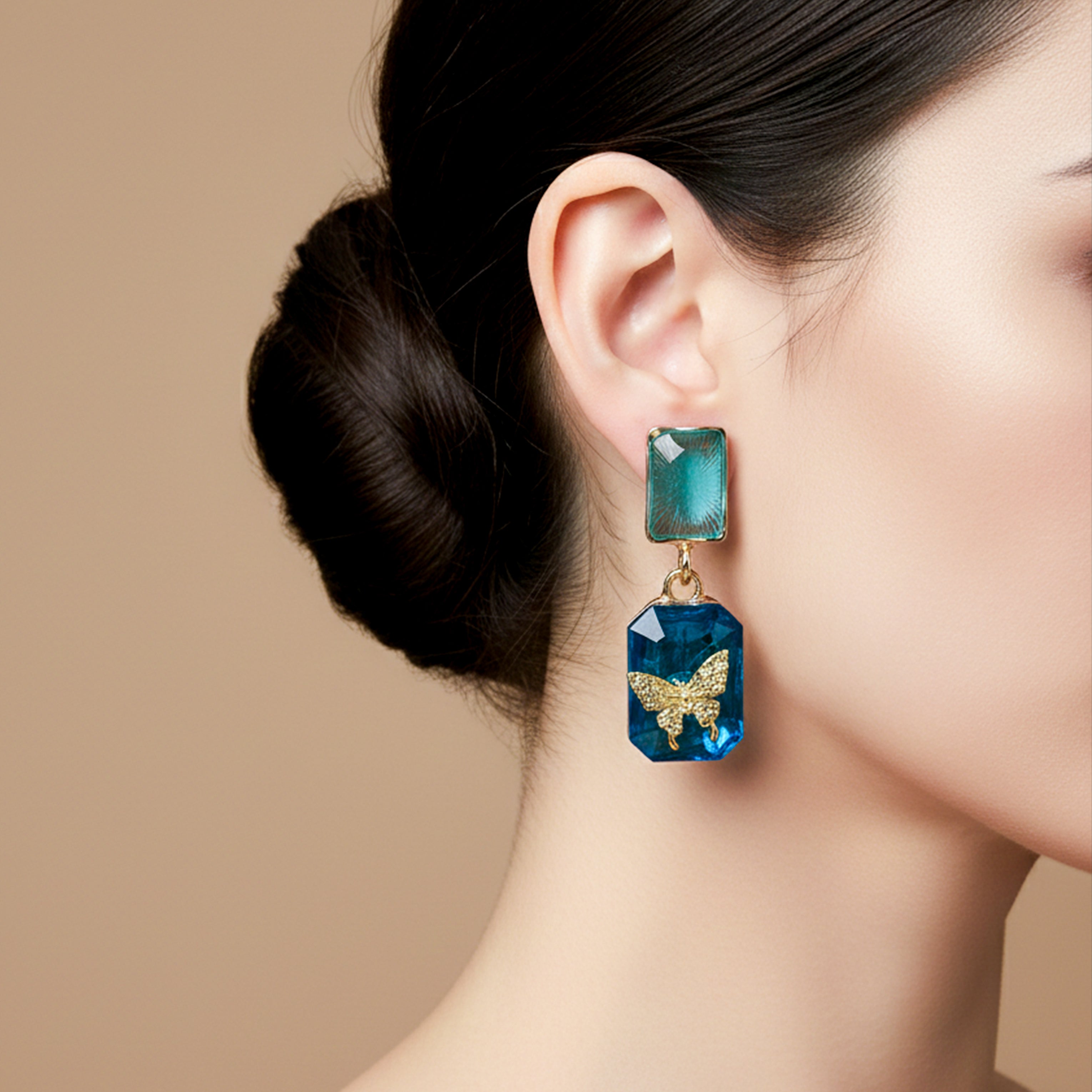 Gold Blue Crystal Stud Earrings for women - Finora Jewels