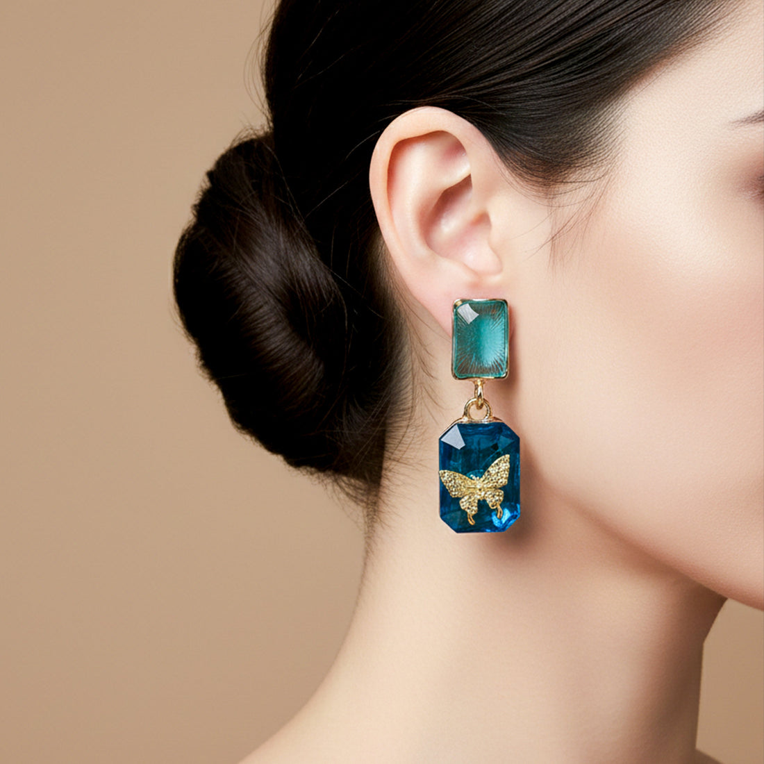 Gold Blue Crystal Stud Earrings for women - Finora Jewels