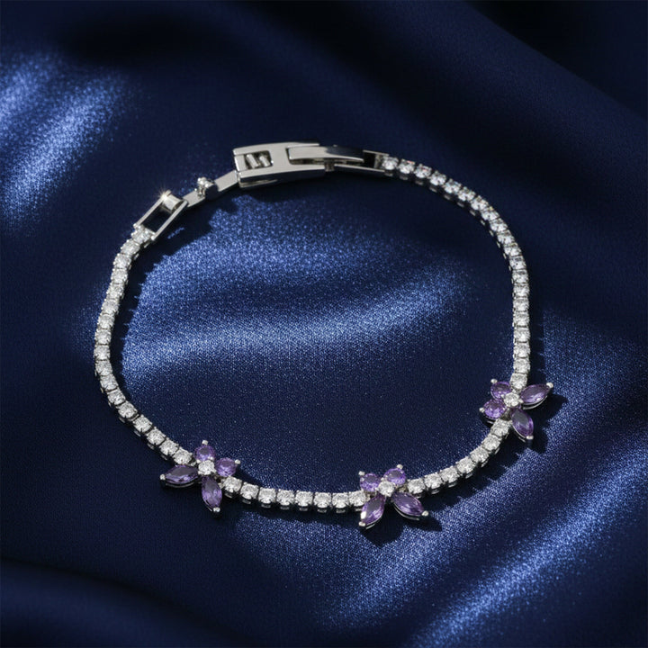 Purple Floral Accent Tennis Bracelet