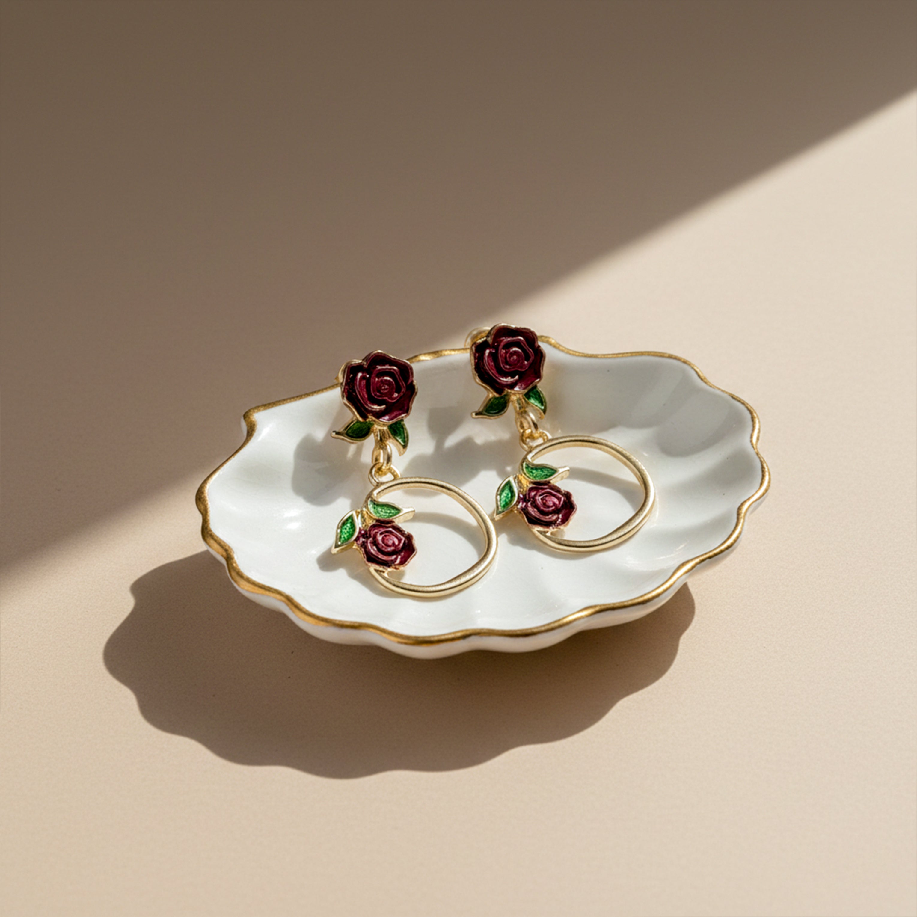 Floral Hoop Drop Stud Earrings for women in Gold - Finora Jewels