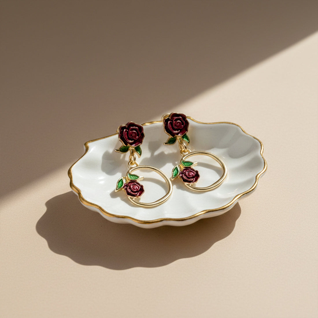 Floral Hoop Drop Stud Earrings for women in Gold - Finora Jewels