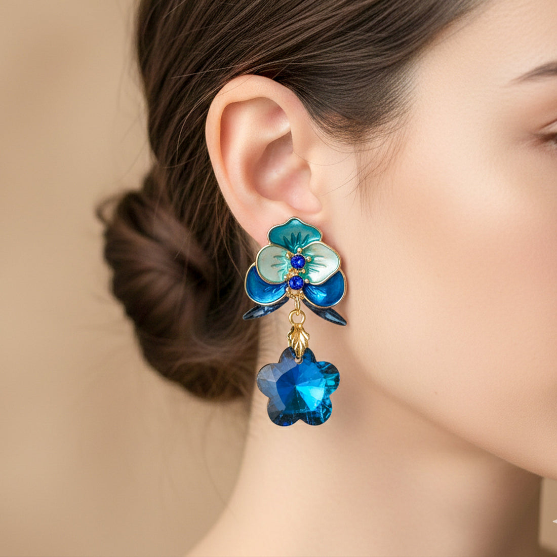 Gold Ocean Bloom Drop Earrings for women - Finora Jewels