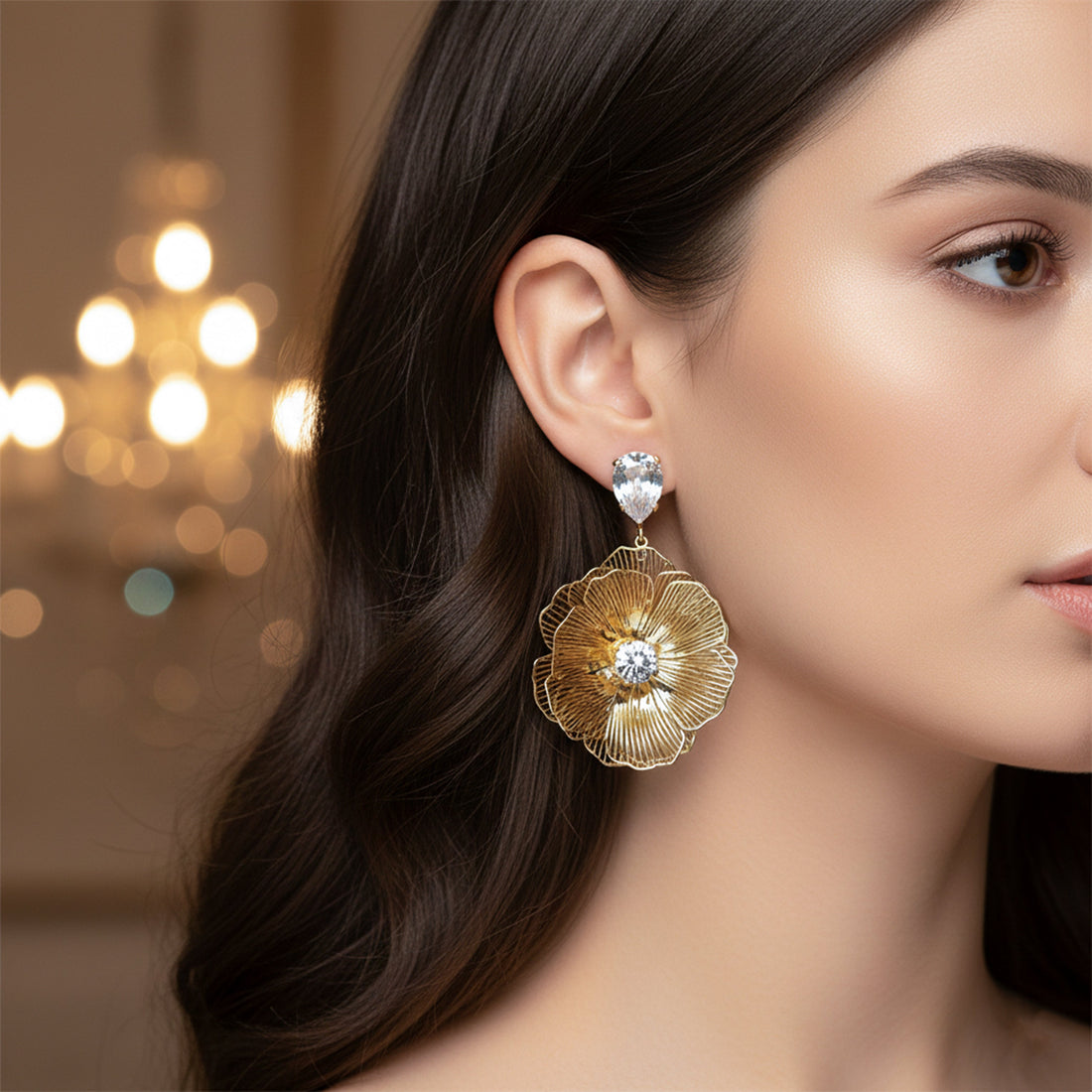 Petal Bloom Stud Earrings for women in Gold - Finora Jewels