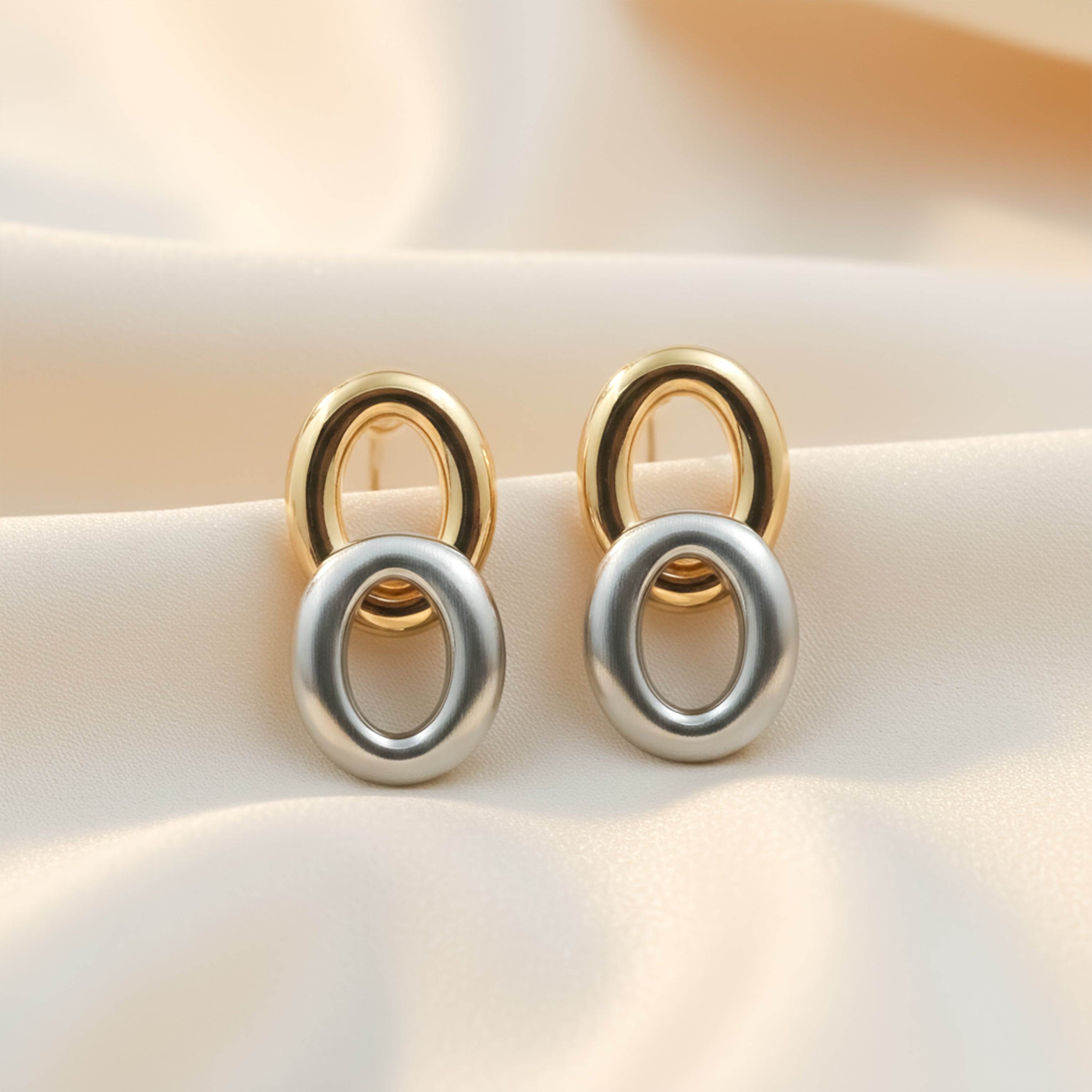 Dual Orbit Two-Tone Link Stud Stud Earrings for women in Silver - Finora Jewels