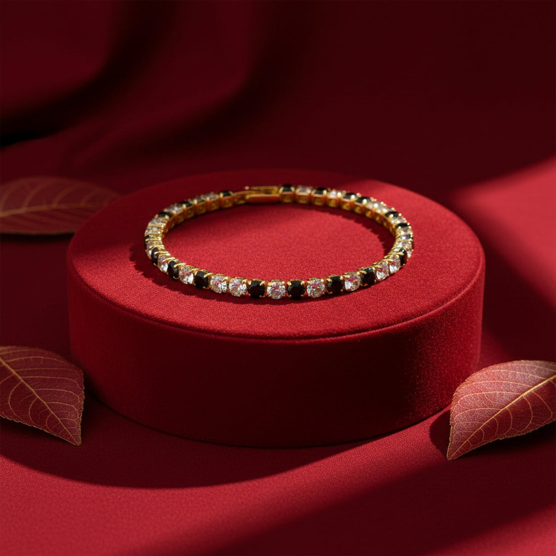 Gold Black & Ivory Zirconia Stone Line Kangan GWB -85