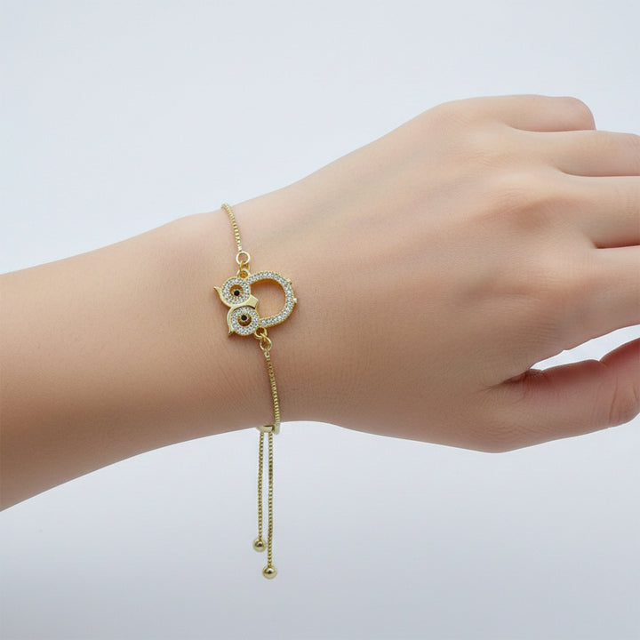 Gold Plated CZ Owl Adjustable Bracelet