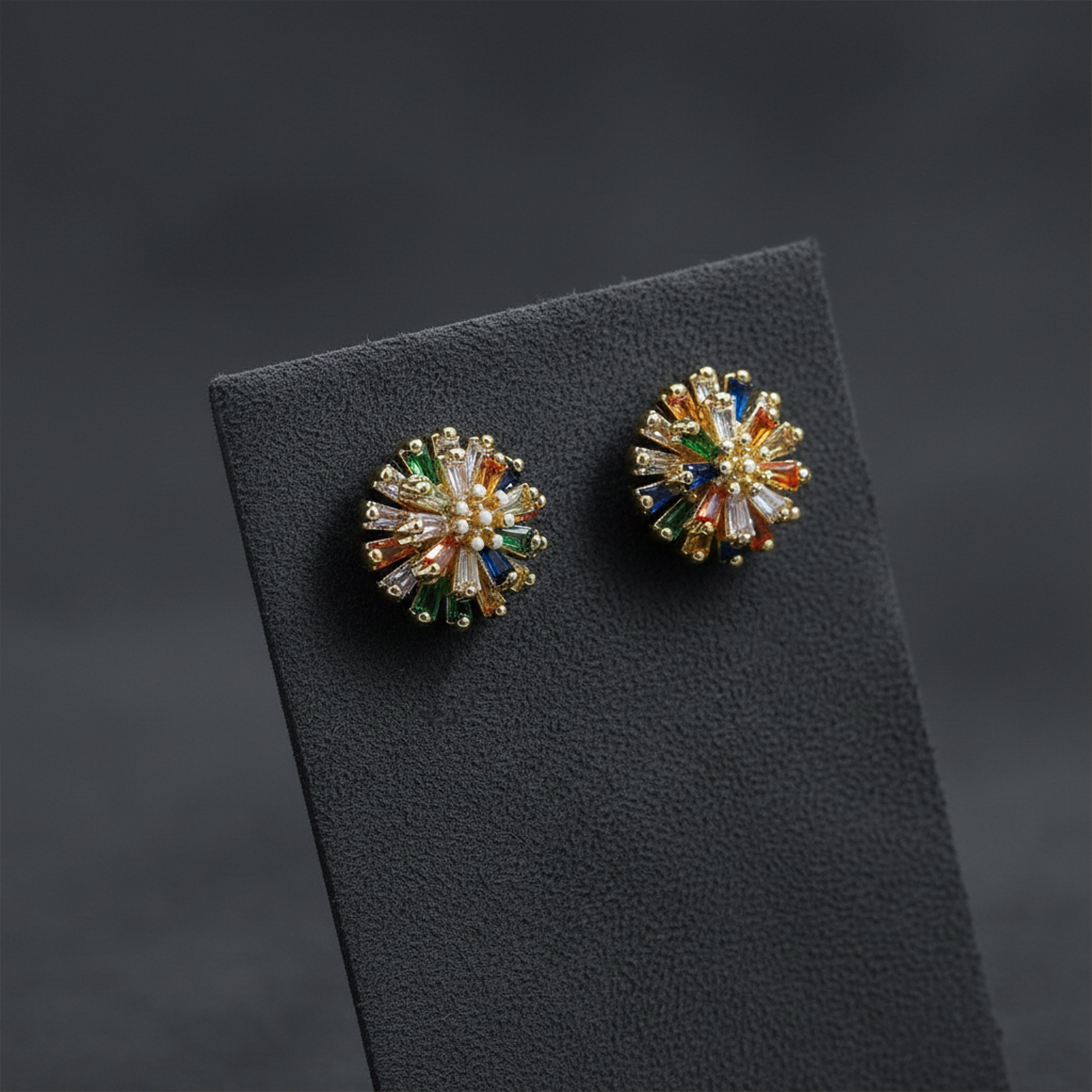 Gold Multicolor Crystal Floral Stud Stud Earrings for women - Finora Jewels