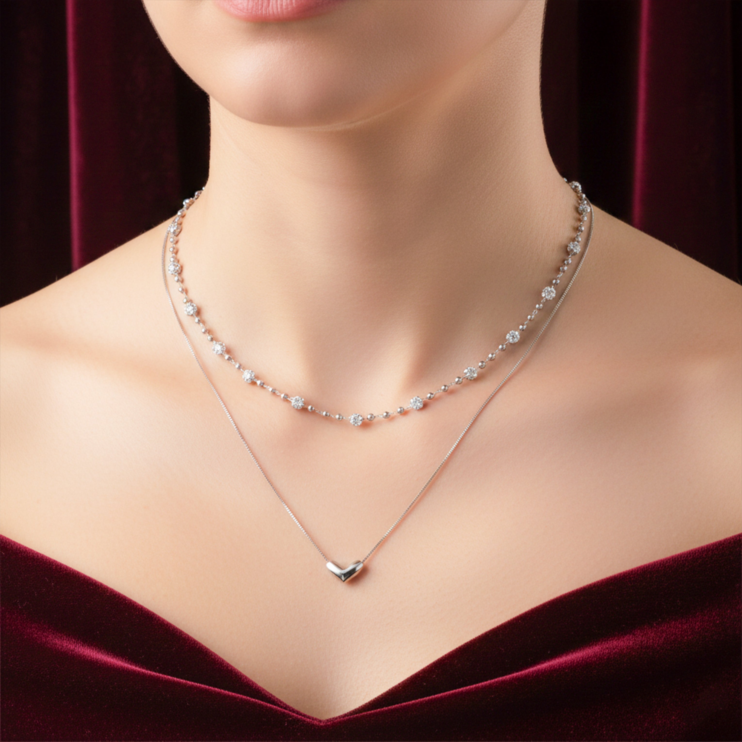 Silver Tiered Love & Spark Bead-Set Link Set GWN -64