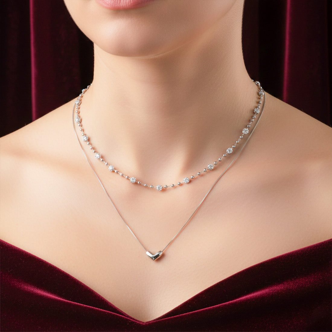 Silver Tiered Love & Spark Bead-Set Link Set GWN -64