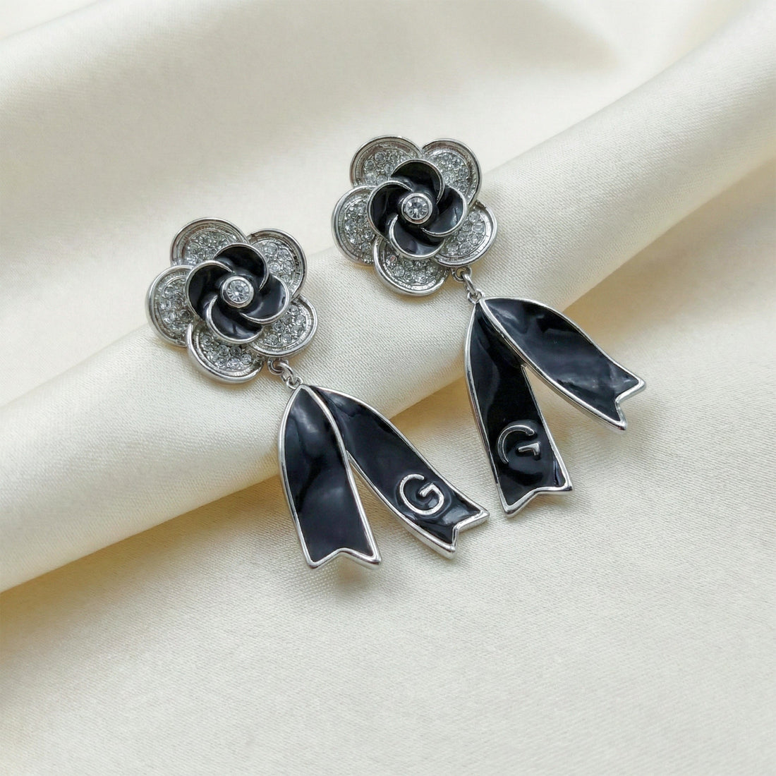 Onyx Bloom Drop Drop Earrings for women in Silver - Finora Jewels