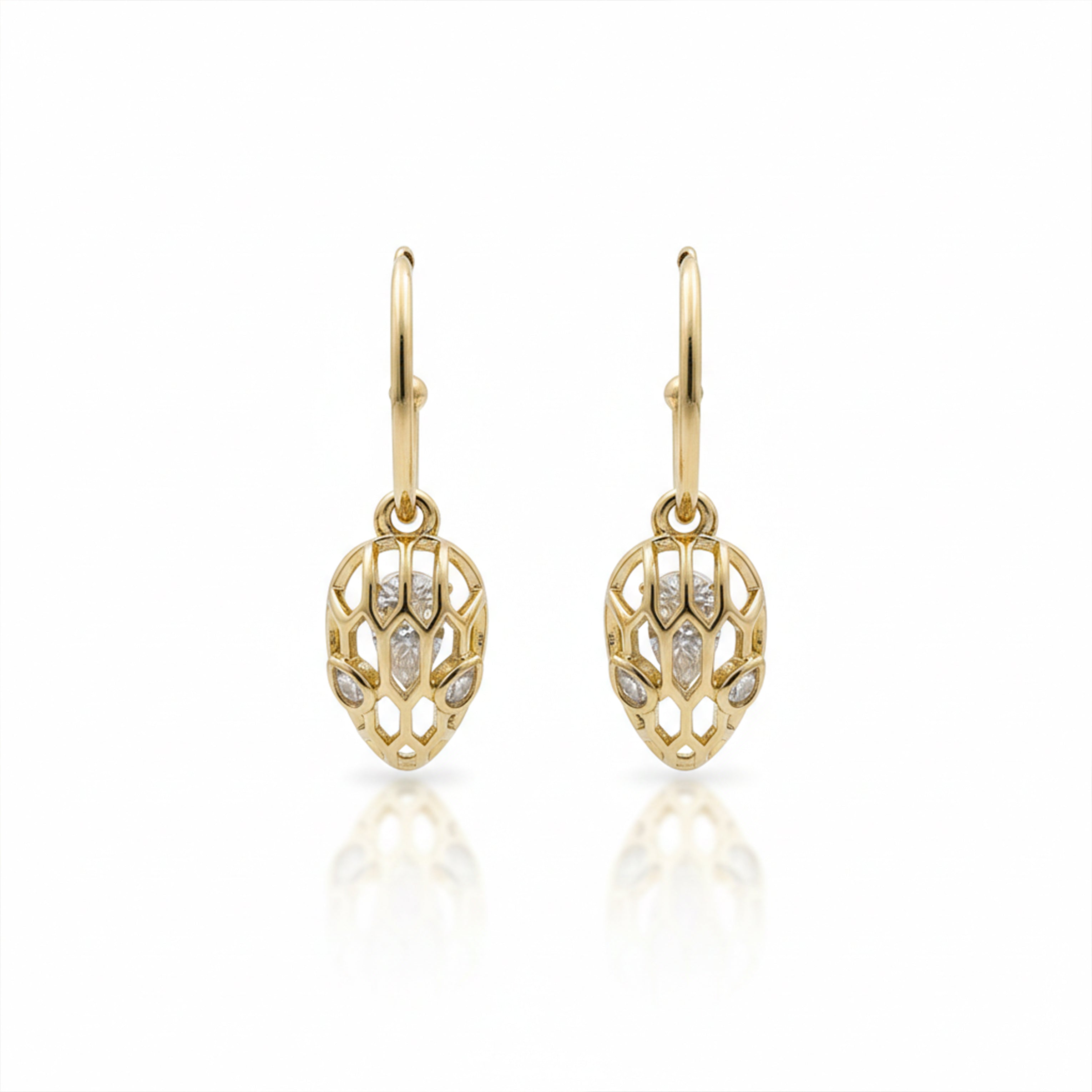 Gold Leaf Crystal Drop Hoop Earrings for women - Finora Jewels