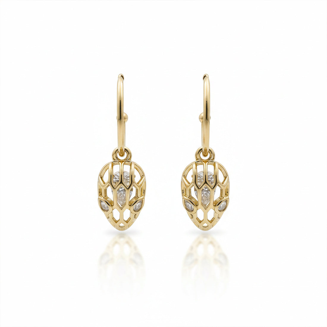 Gold Leaf Crystal Drop Hoop Earrings for women - Finora Jewels