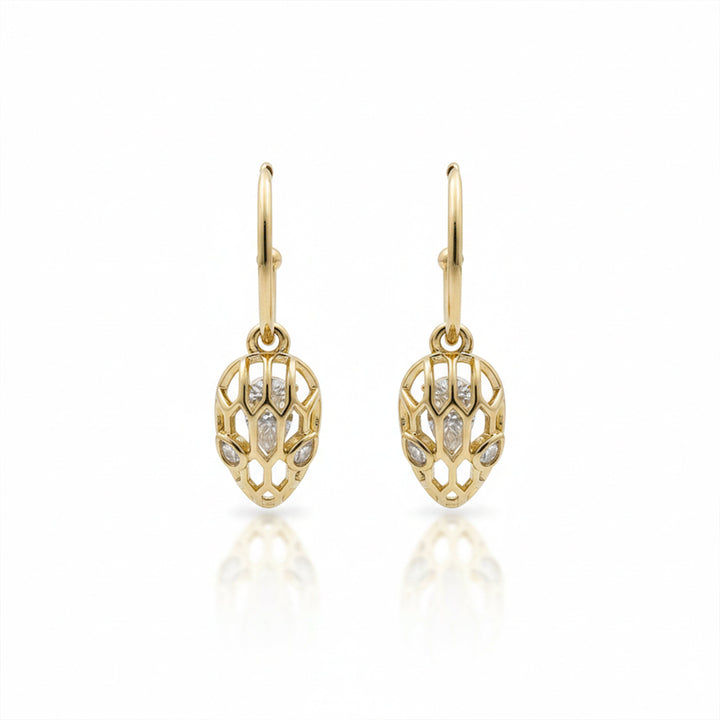 Gold-Toned Foliage Cubic Zirconia Dangle Ear Studs GWE -100