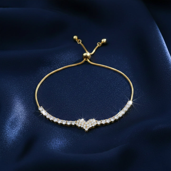 Gold Finished Sparkle Heart Adjustable Bracelet
