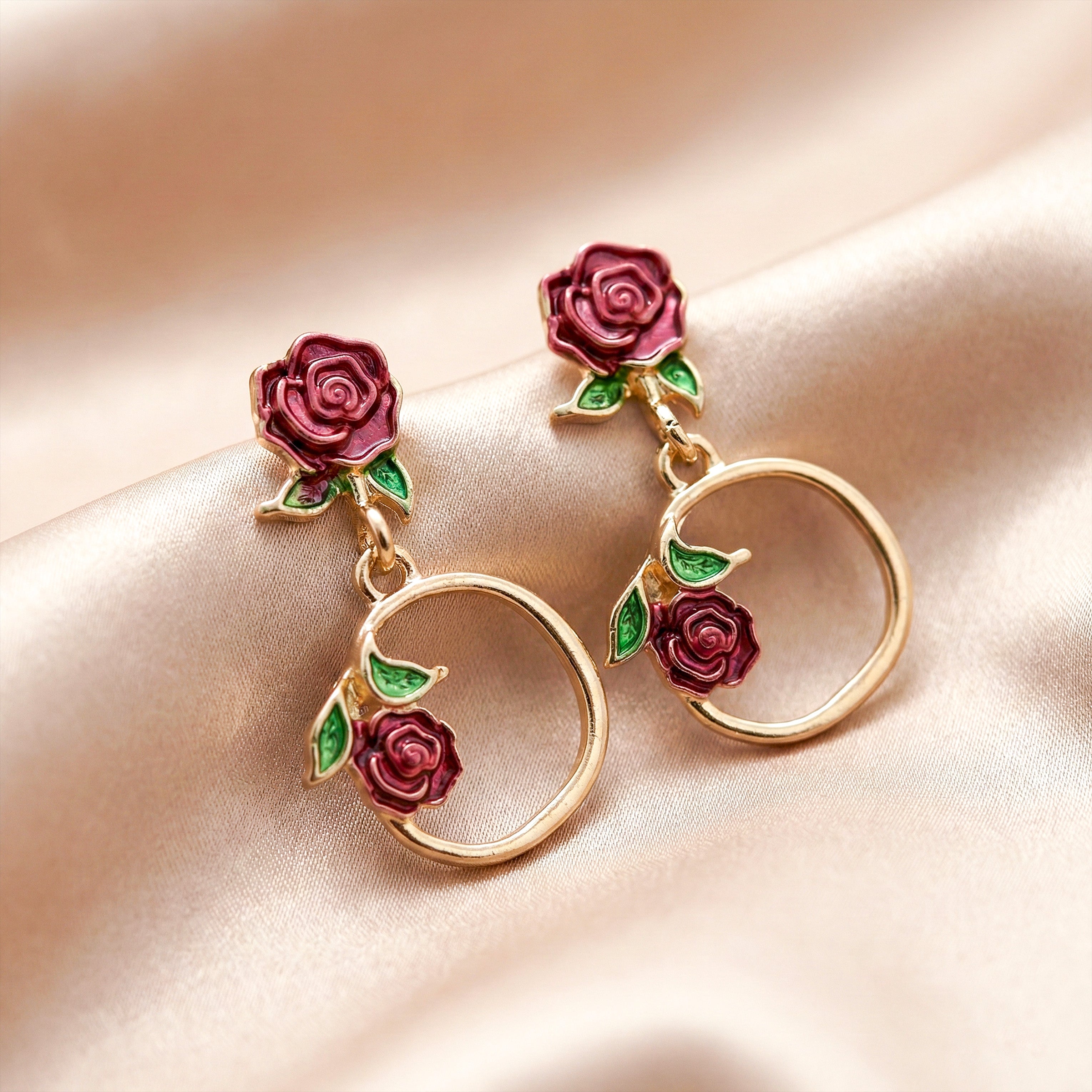 Floral Hoop Drop Stud Earrings for women in Gold - Finora Jewels