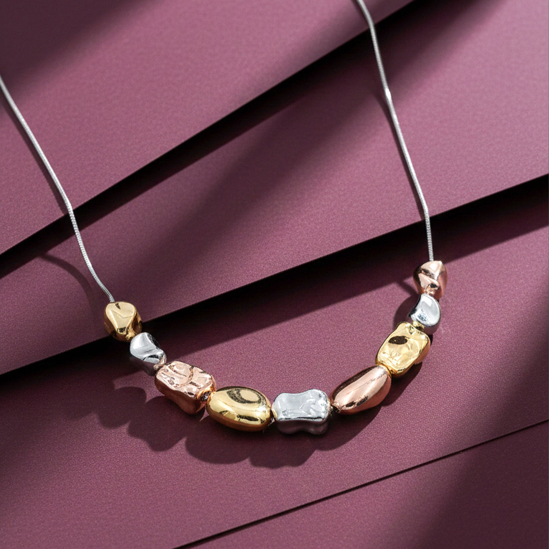 Trio Sculpted Bead Necklace for women in Gold - Finora Jewels