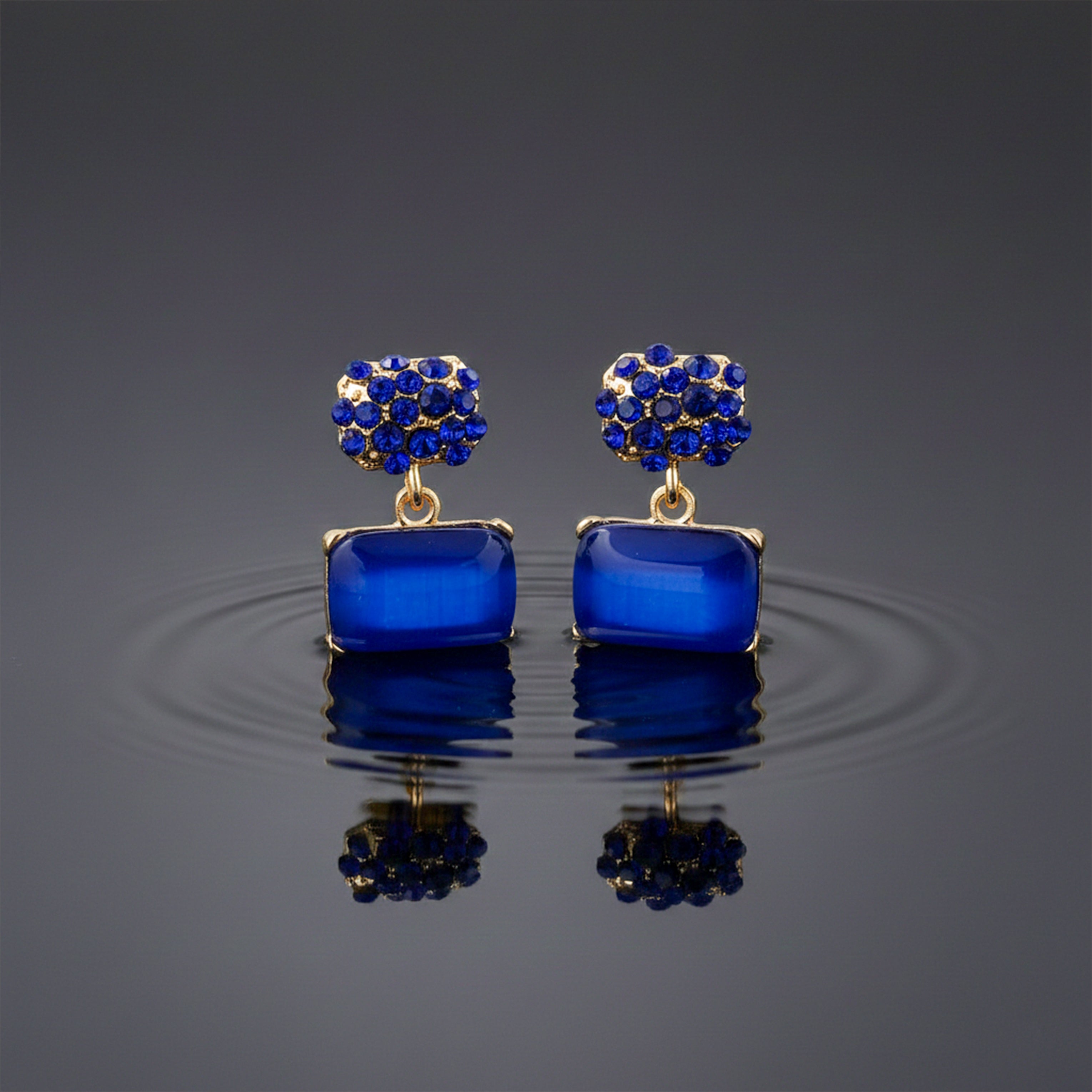 Women Stud Earrings Royal Blue Crystal Gold jewellery - Finora Jewels
