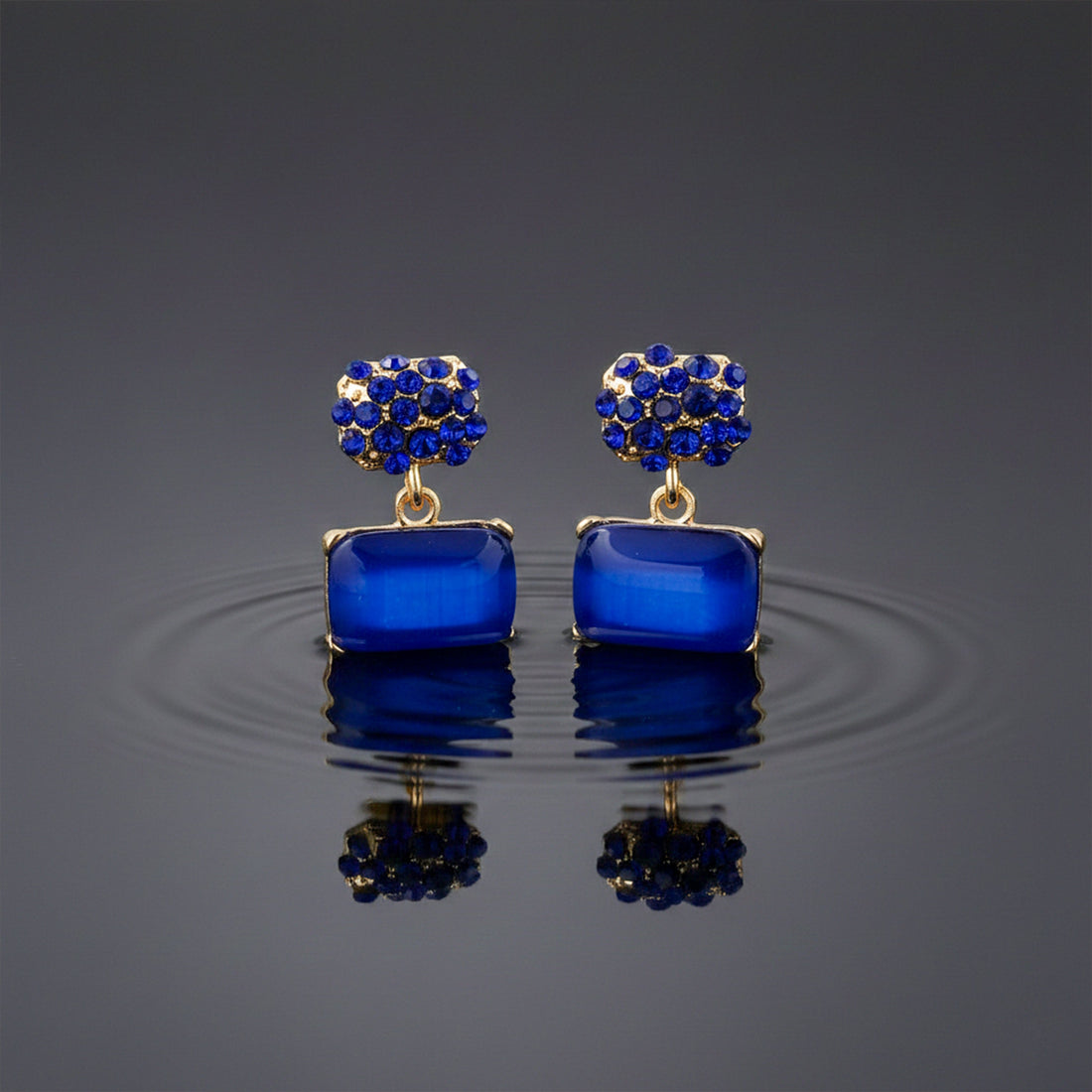 Women Stud Earrings Royal Blue Crystal Gold jewellery - Finora Jewels