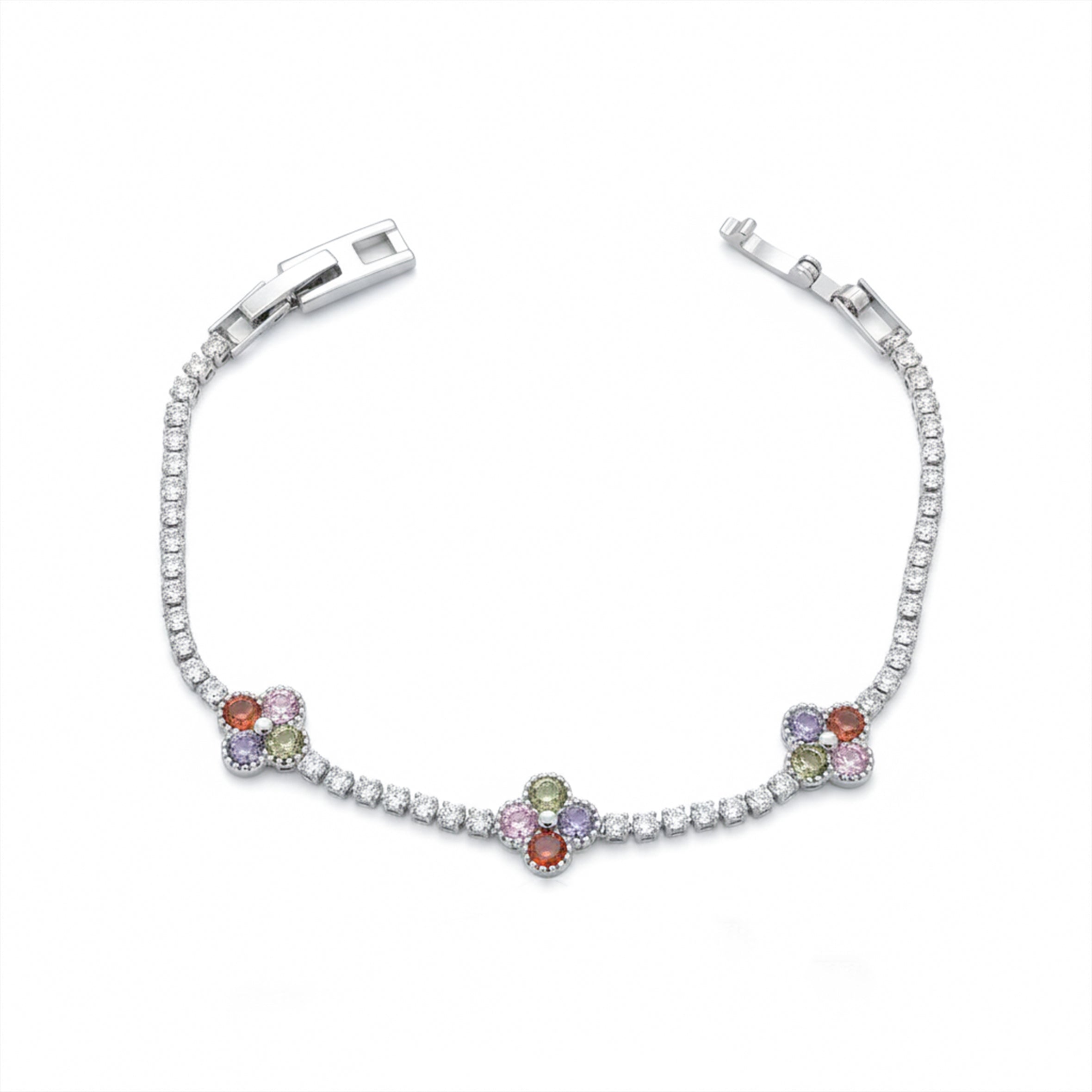Women Bracelet Multicolor Floral Accent Tennis Silver jewellery - Finora Jewels