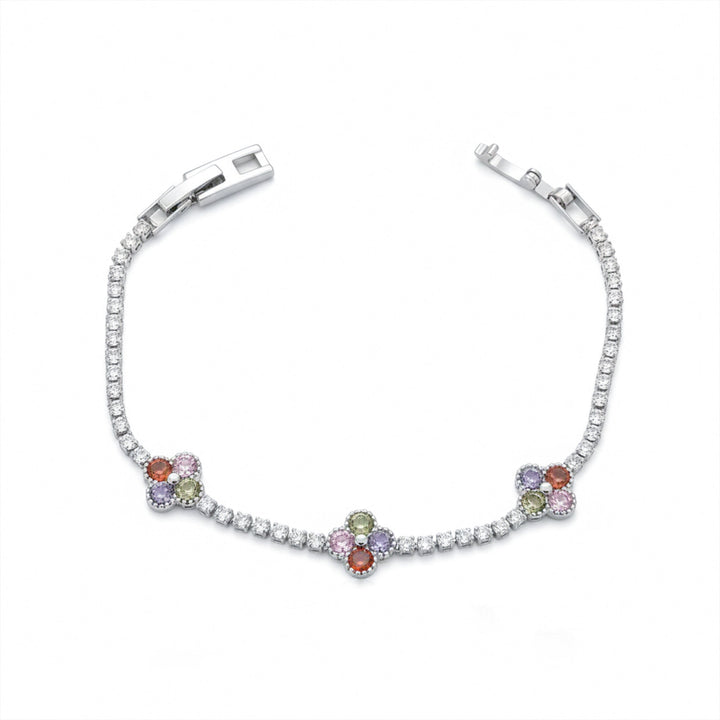 Multicolor Floral Accent Tennis Bracelet
