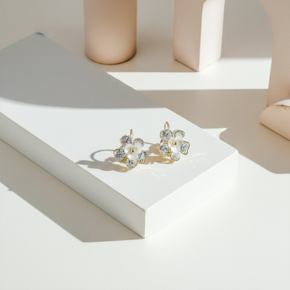 Bloom Crystal Floral Stud Earrings for women in Gold - Finora Jewels