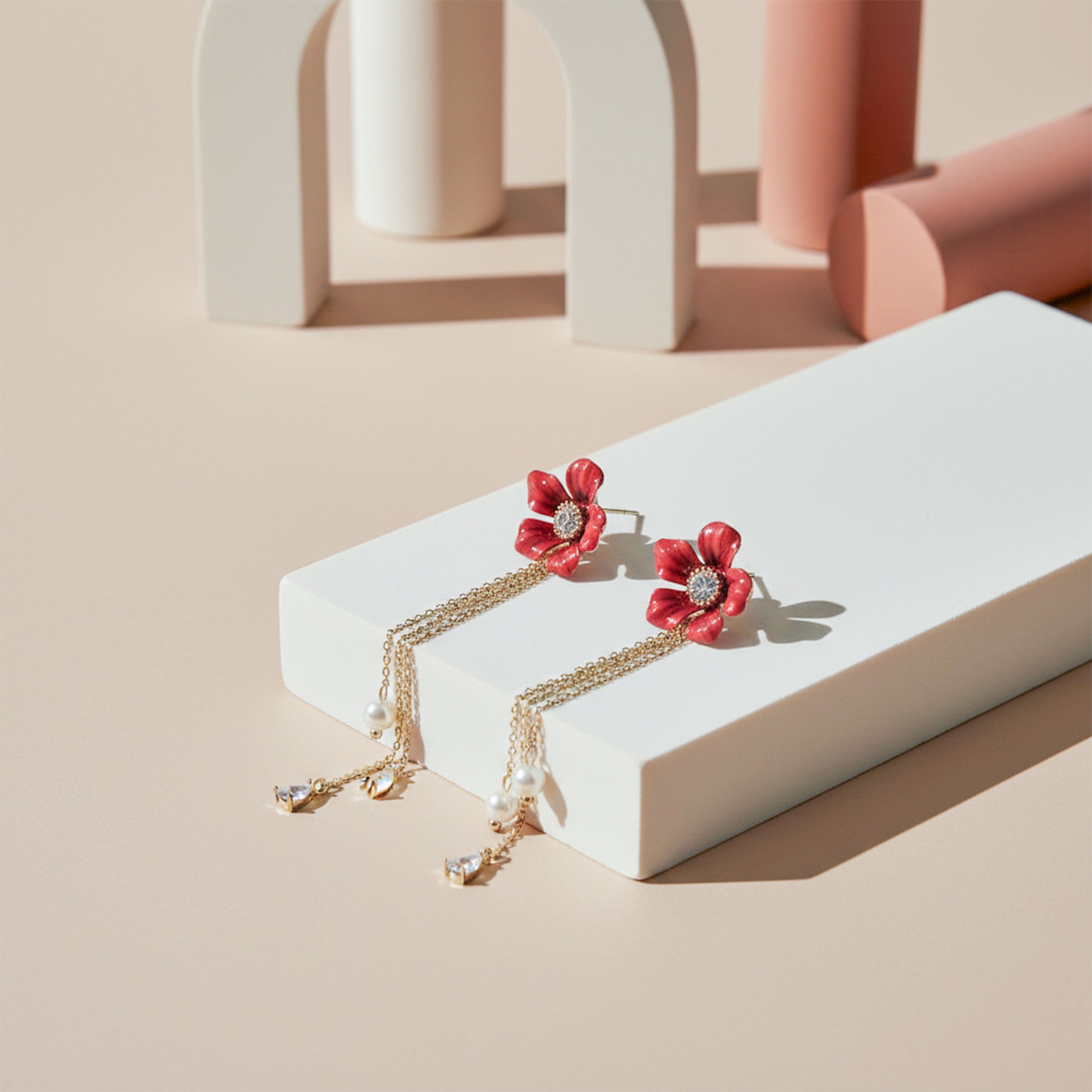 Crimson Foliage Moti Fringe Ear Studs GWE -119