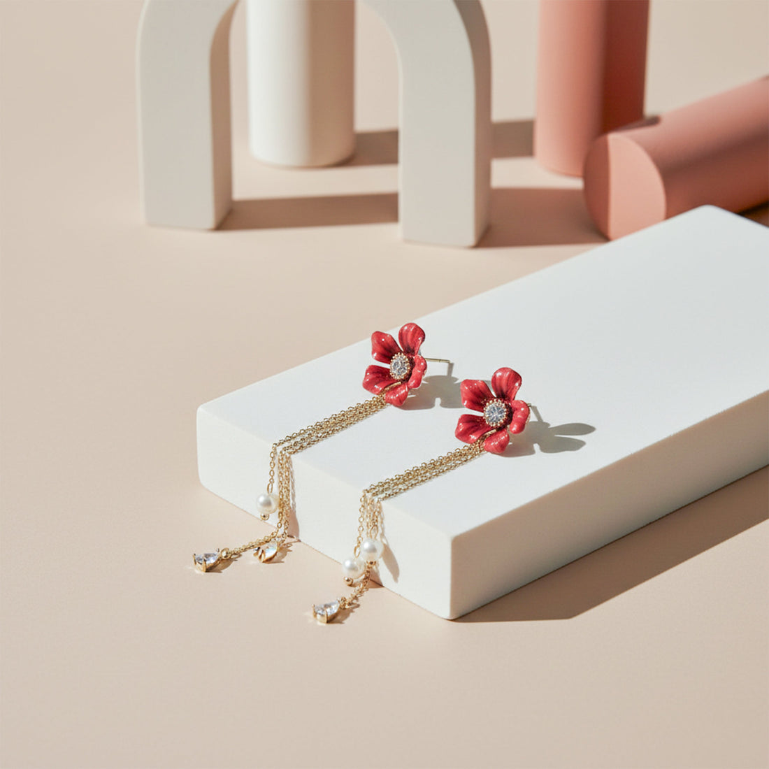 Crimson Foliage Moti Fringe Ear Studs GWE -119