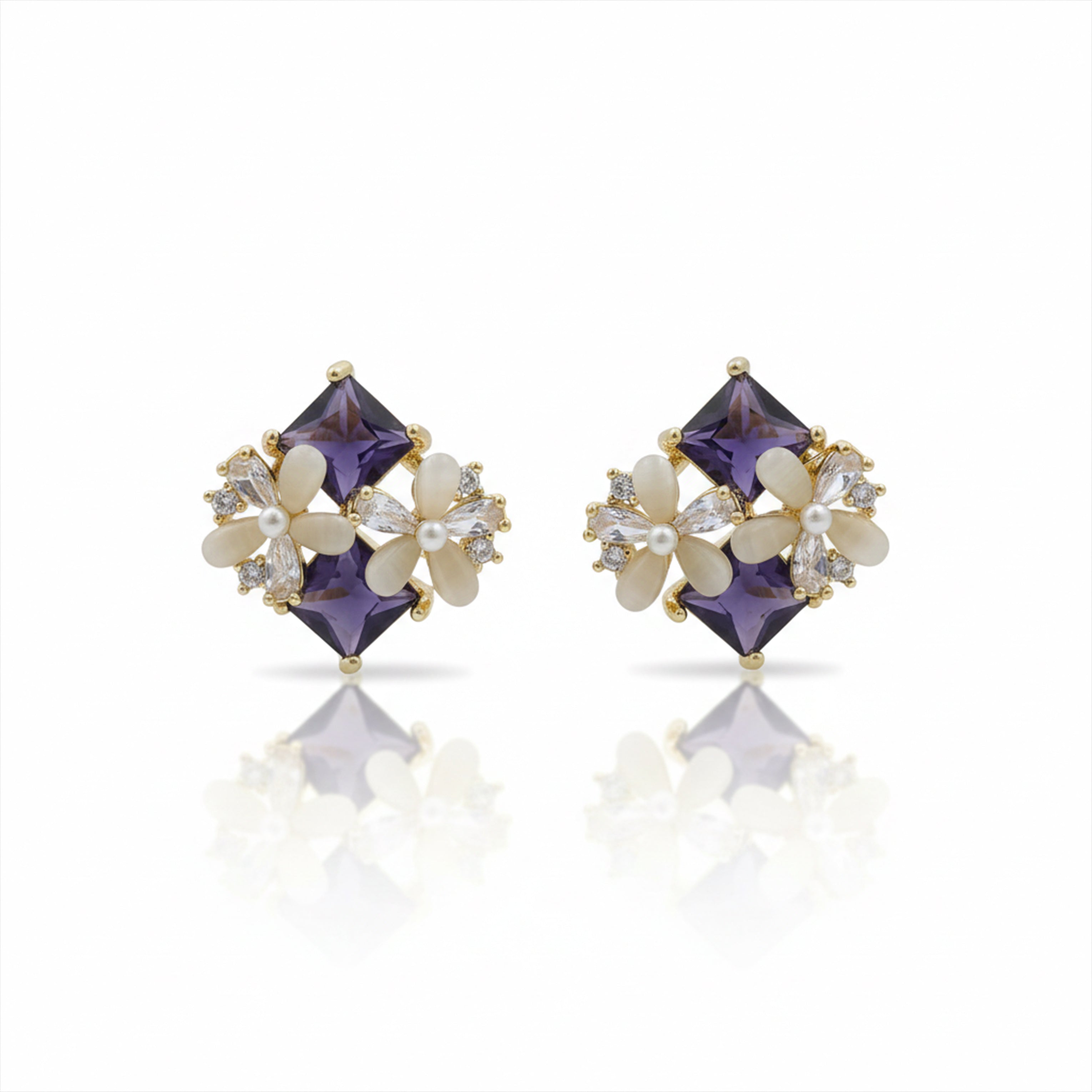 Graceful Bloom Gemstone Post Ear Studs GWE -126