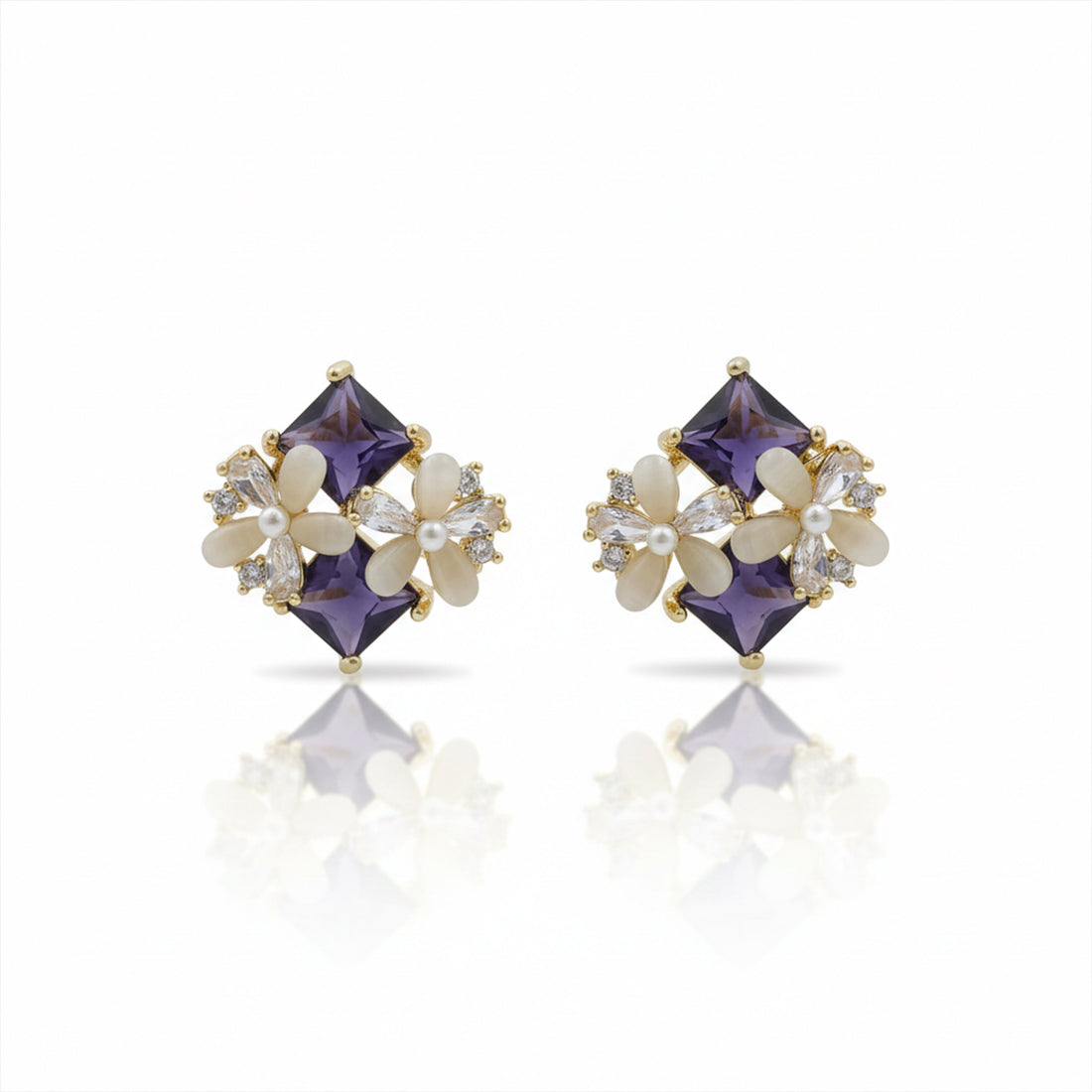 Graceful Bloom Gemstone Post Ear Studs GWE -126