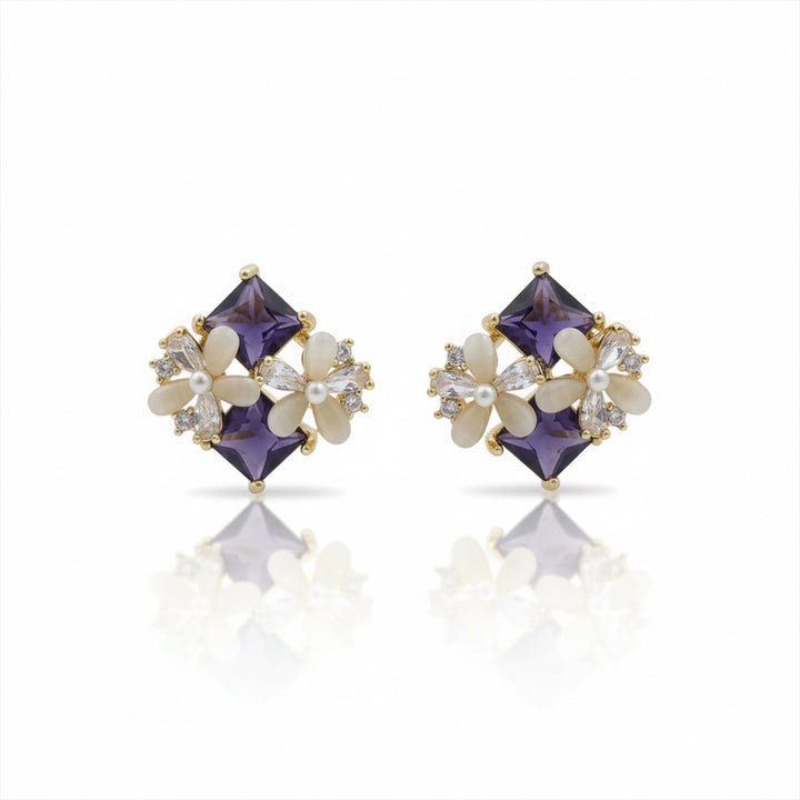 Graceful Bloom Gemstone Post Ear Studs GWE -126