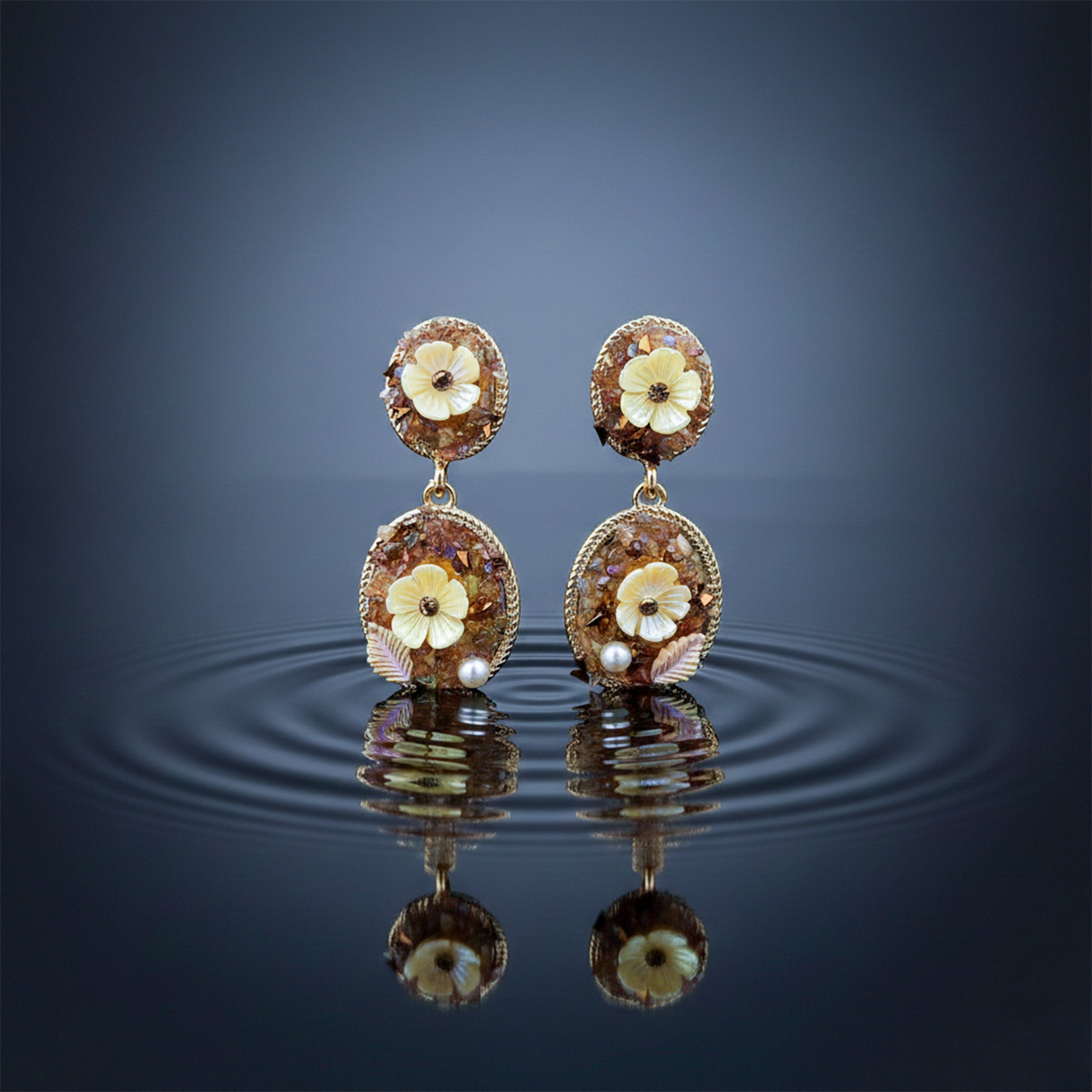 Gold Floral Drop Earrings for women - Finora Jewels