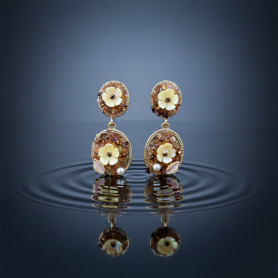 Gold Floral Drop Earrings for women - Finora Jewels