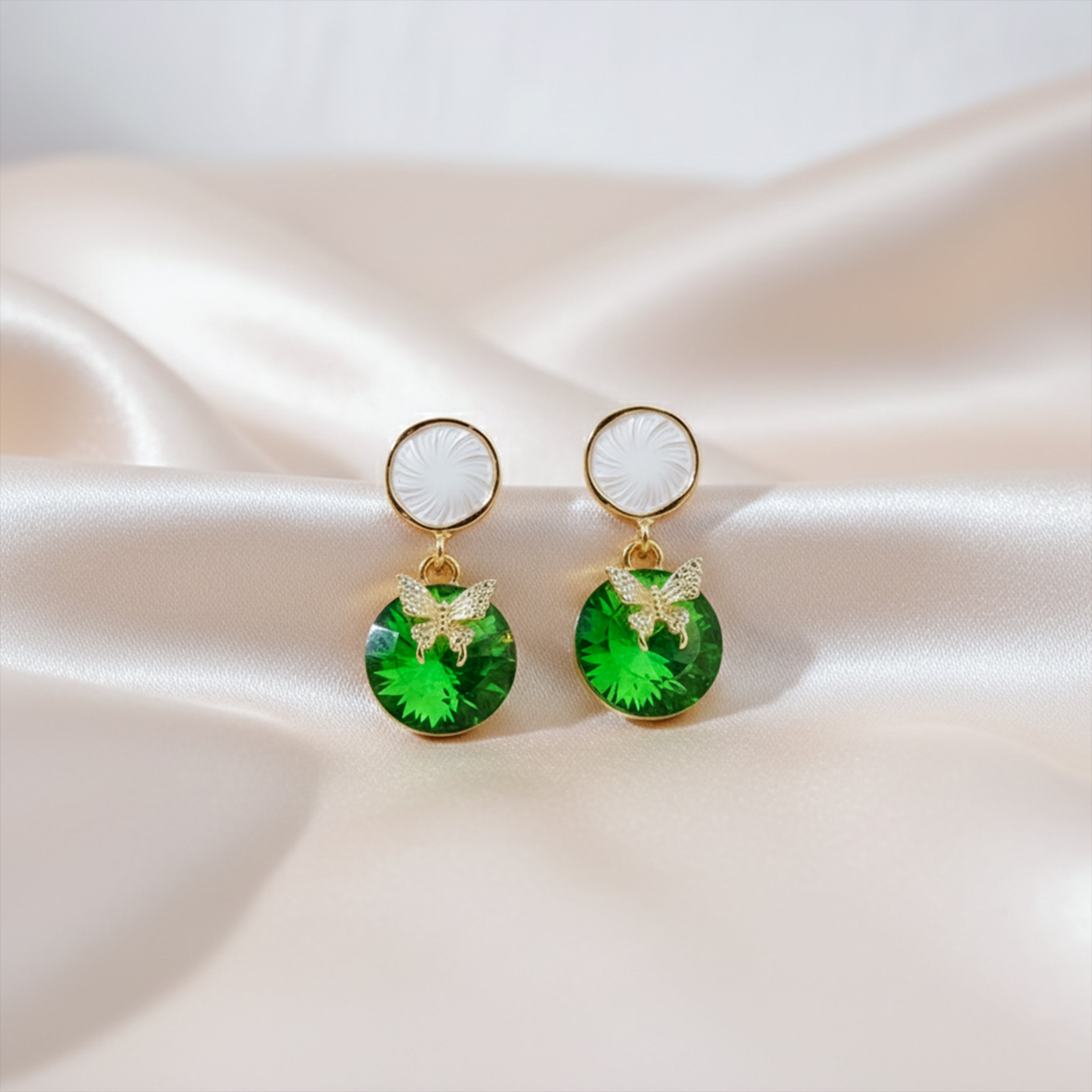 Green Butterfly Stud Earrings for women in Gold - Finora Jewels