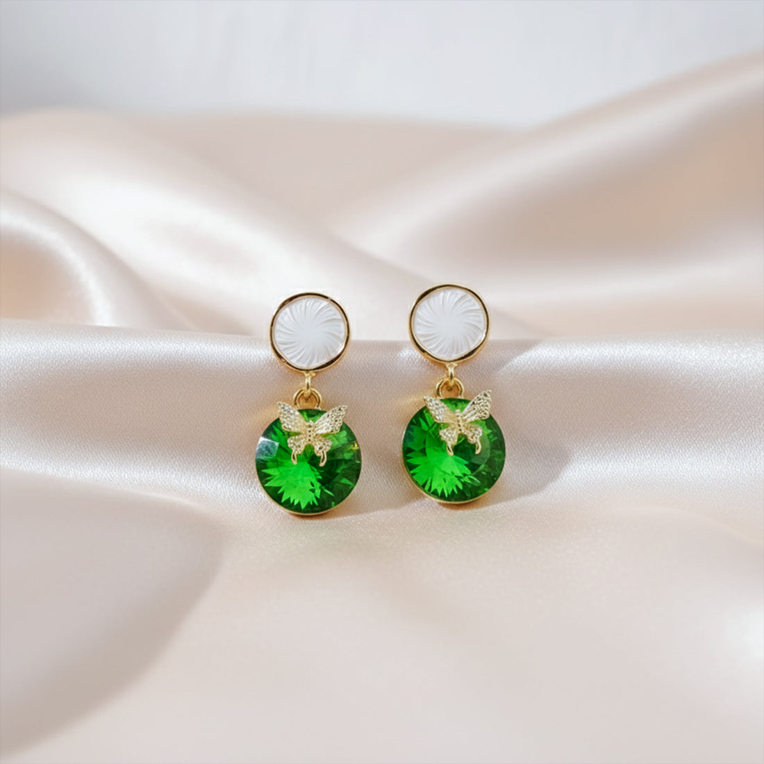 Green Butterfly Stud Earrings for women in Gold - Finora Jewels