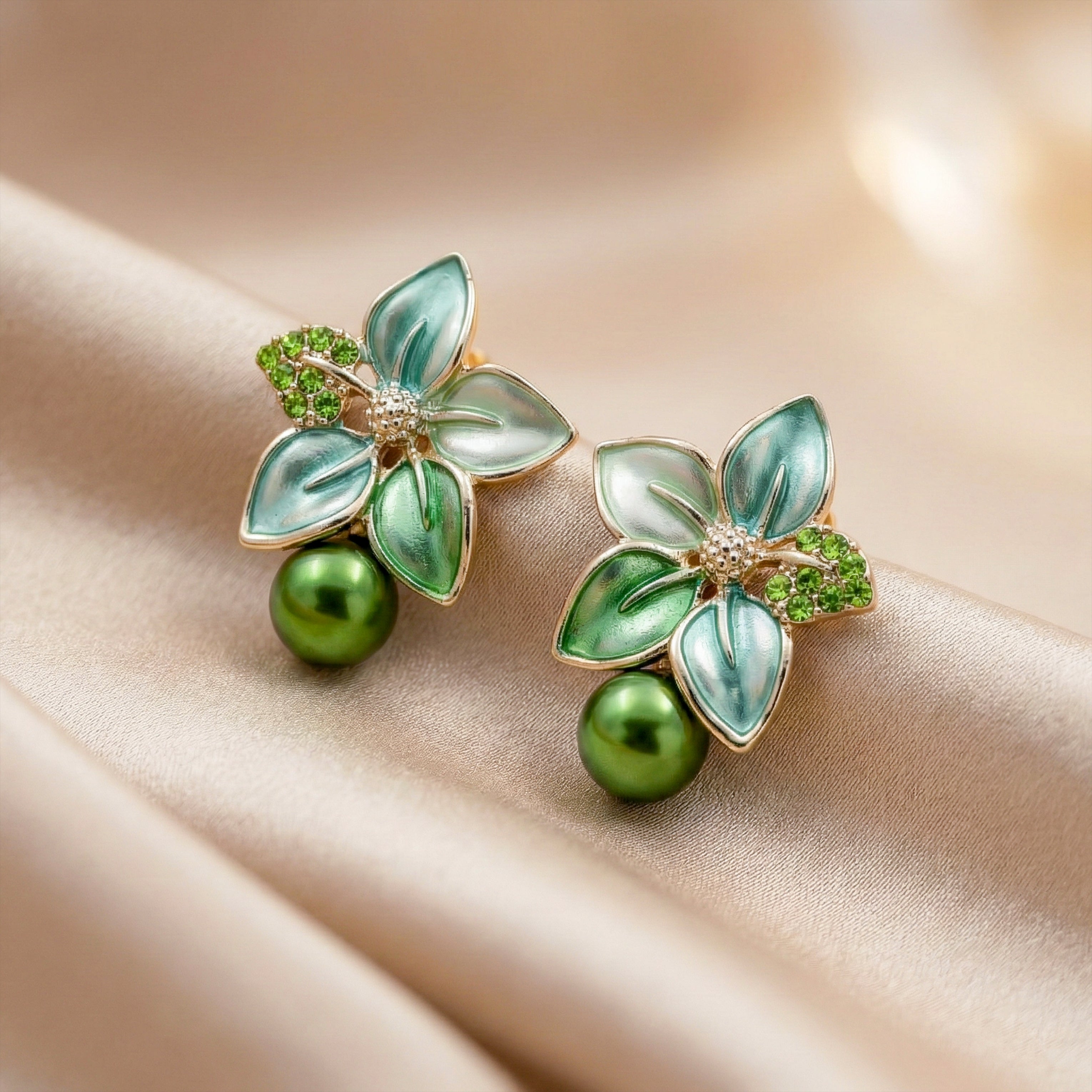 Women Stud Earrings Enamel Pearl Gold jewellery - Finora Jewels