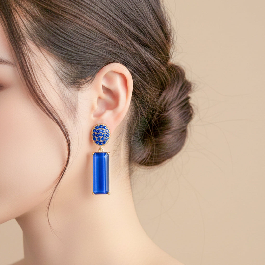 Women Stud Earrings Royal Blue Crystal Gold jewellery - Finora Jewels