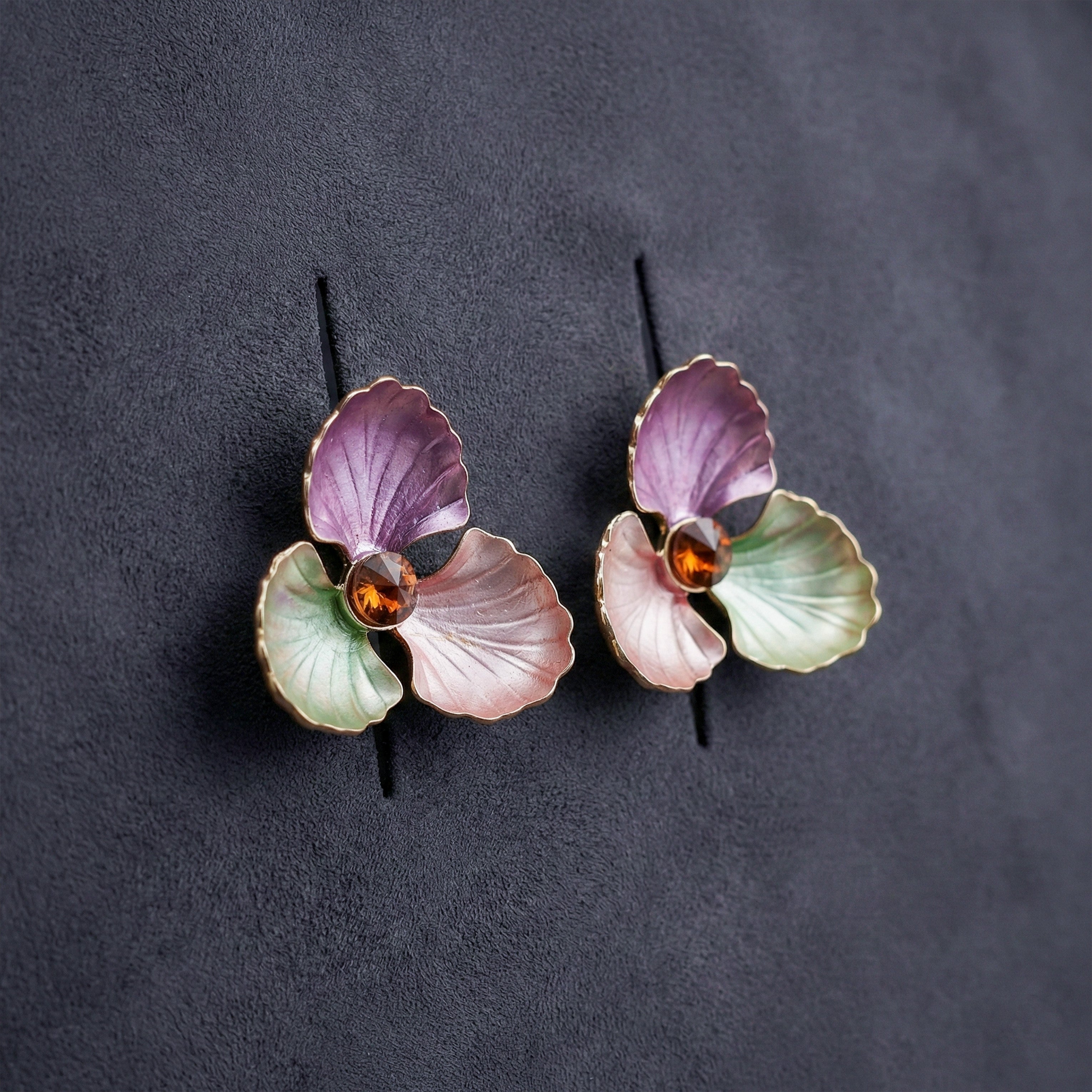 Gold Floral Enamel Stud Stud Earrings for women - Finora Jewels