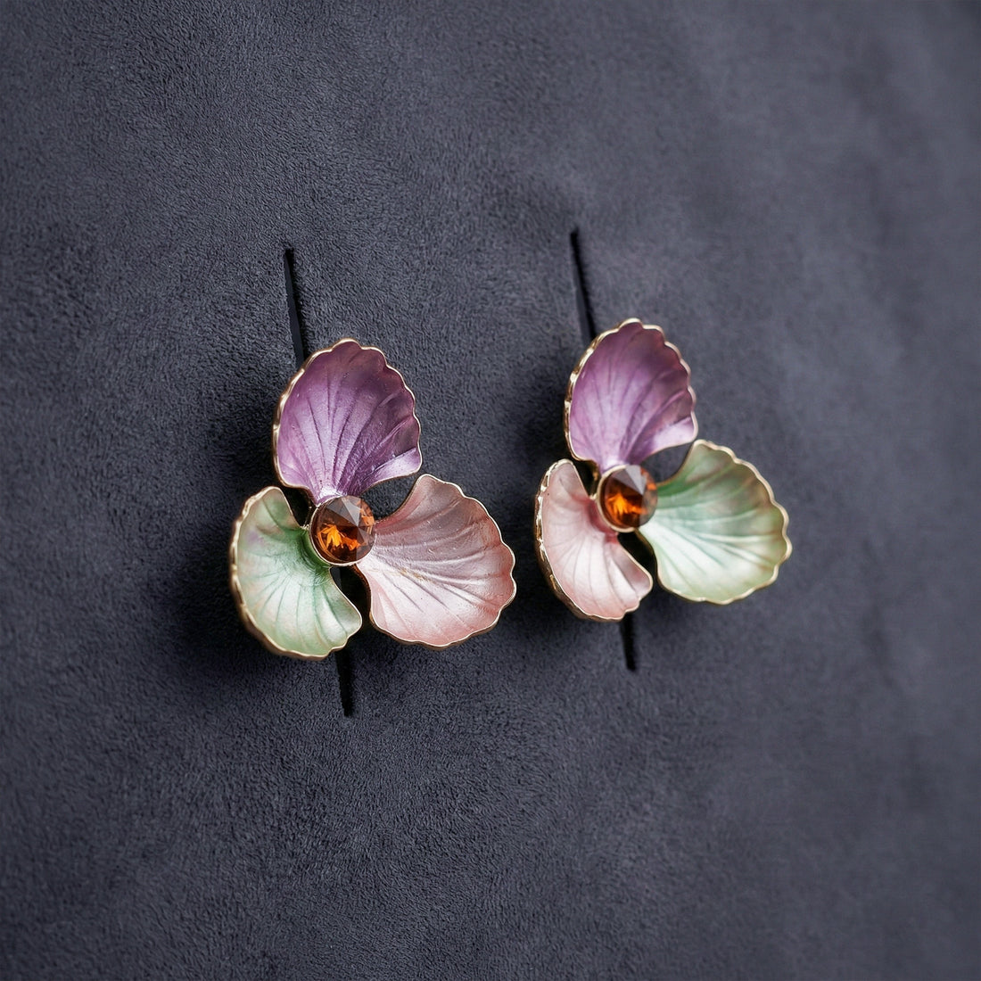 Gold Floral Enamel Stud Stud Earrings for women - Finora Jewels