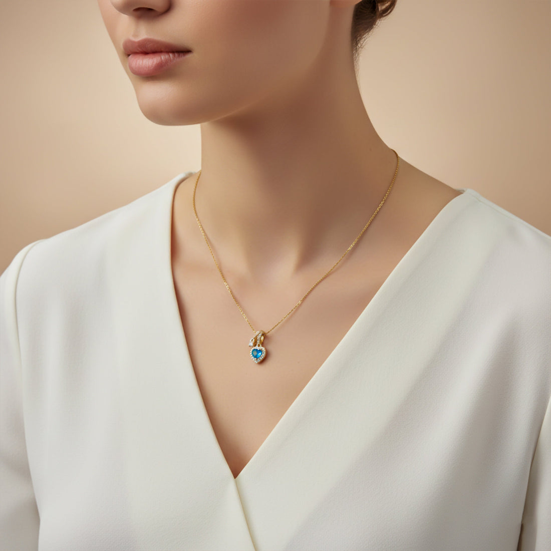 Women Necklace Blue Heart Drop Gold jewellery - Finora Jewels