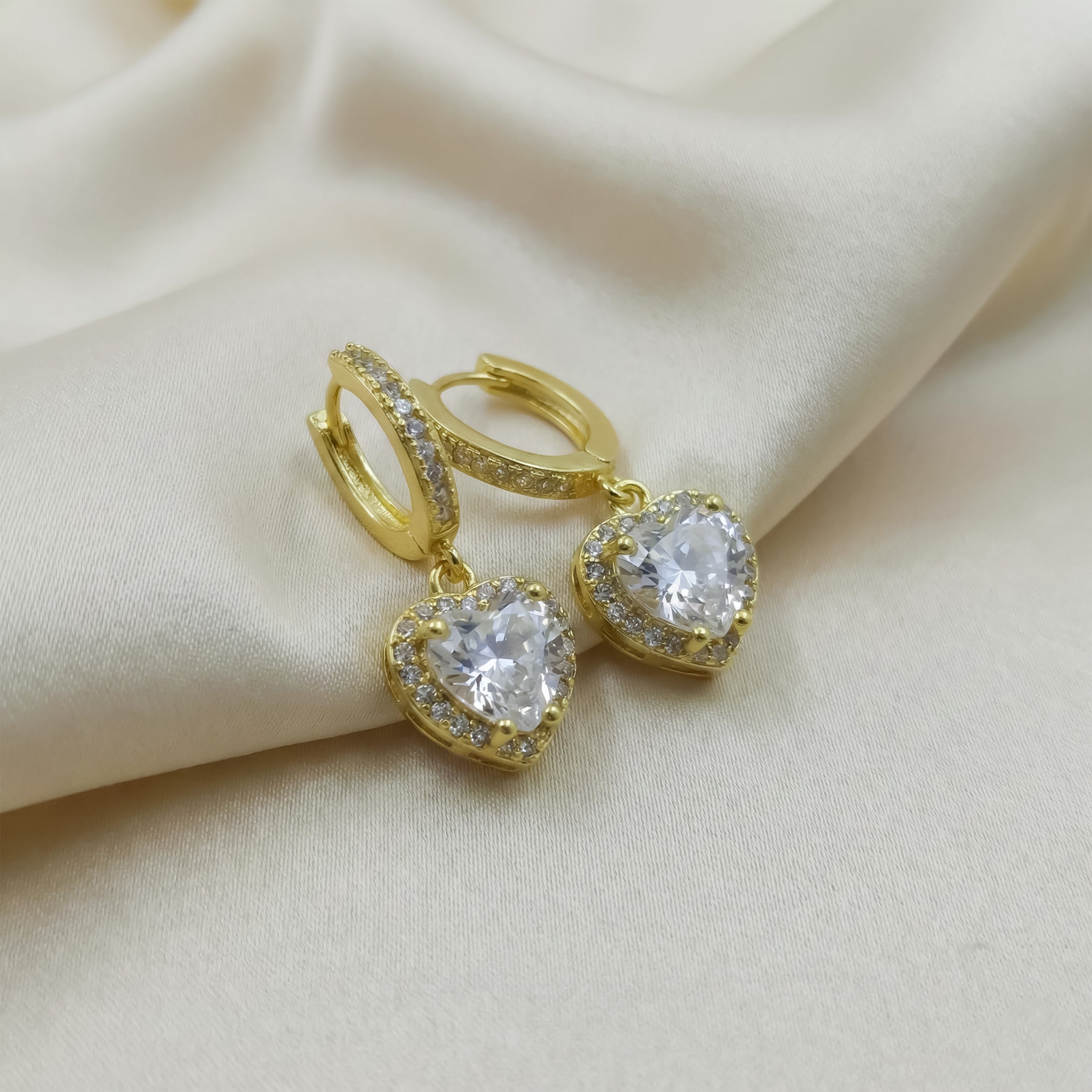Women Stud Earrings Crystal Heart Drop Hoop Gold jewellery - Finora Jewels